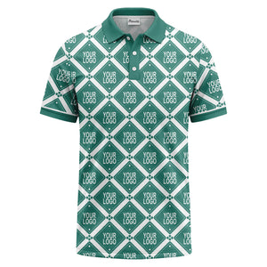 diamond grid logo repeat all over print polo shirt
