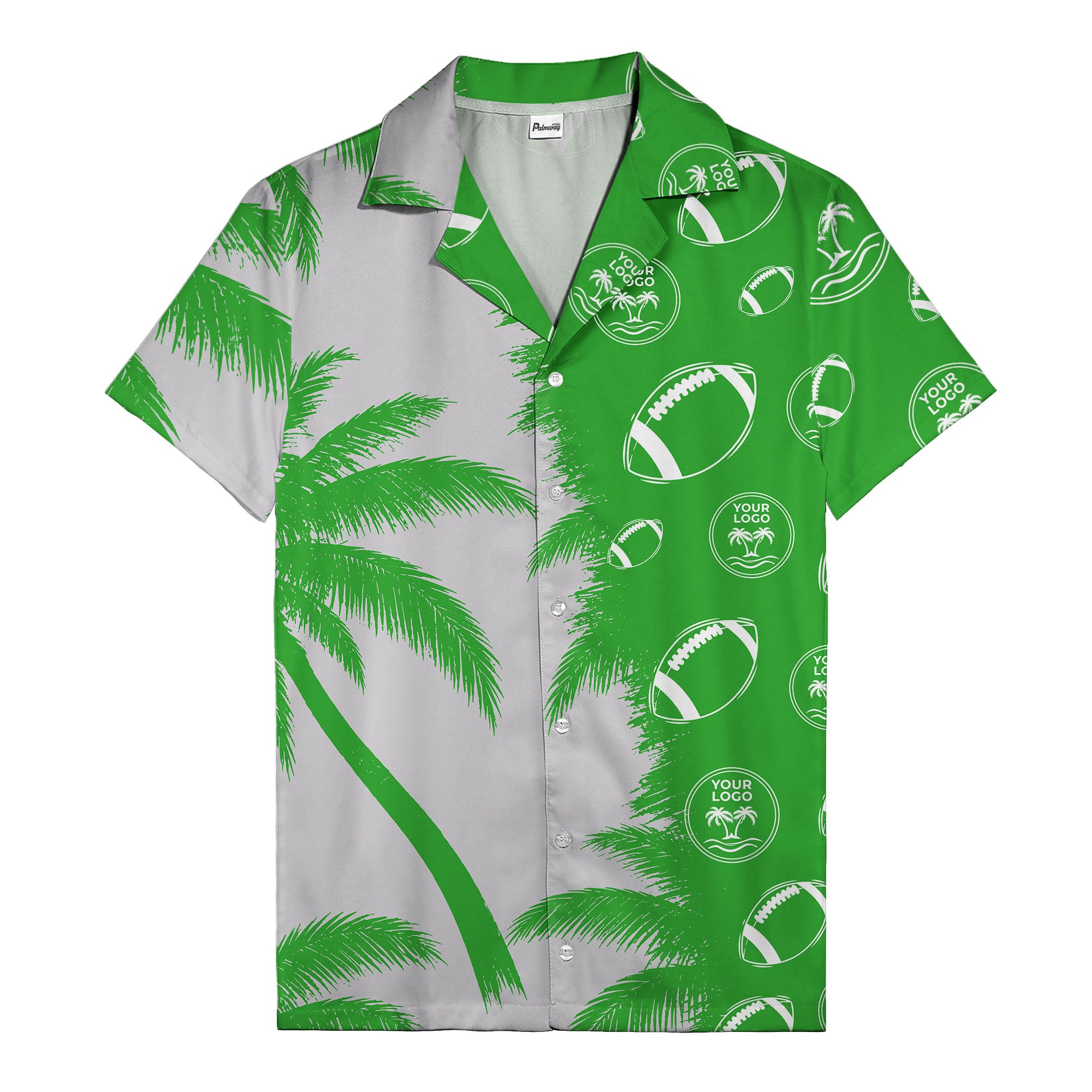 footballs & palm tree silhouettes black white graphic hawaiian shirt