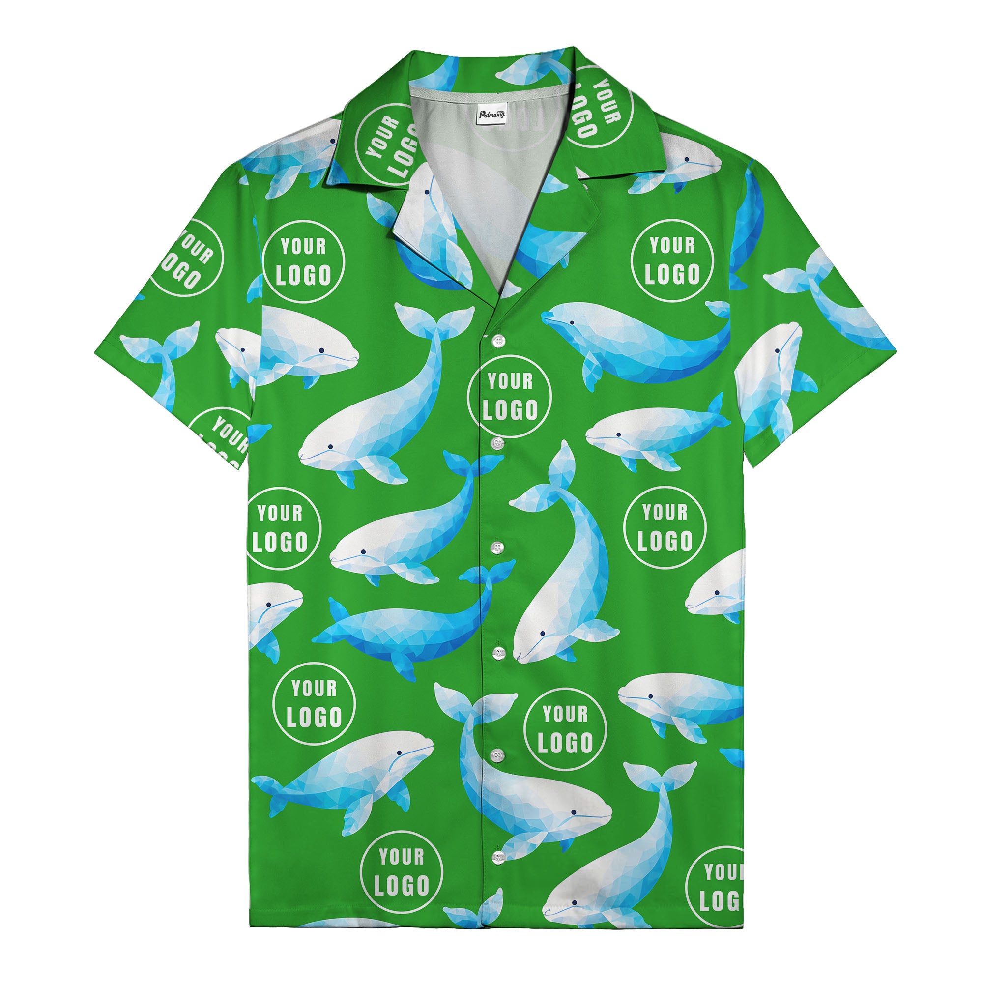 geometric beluga whales & custom logo circles hawaiian shirt for oceanic adventures