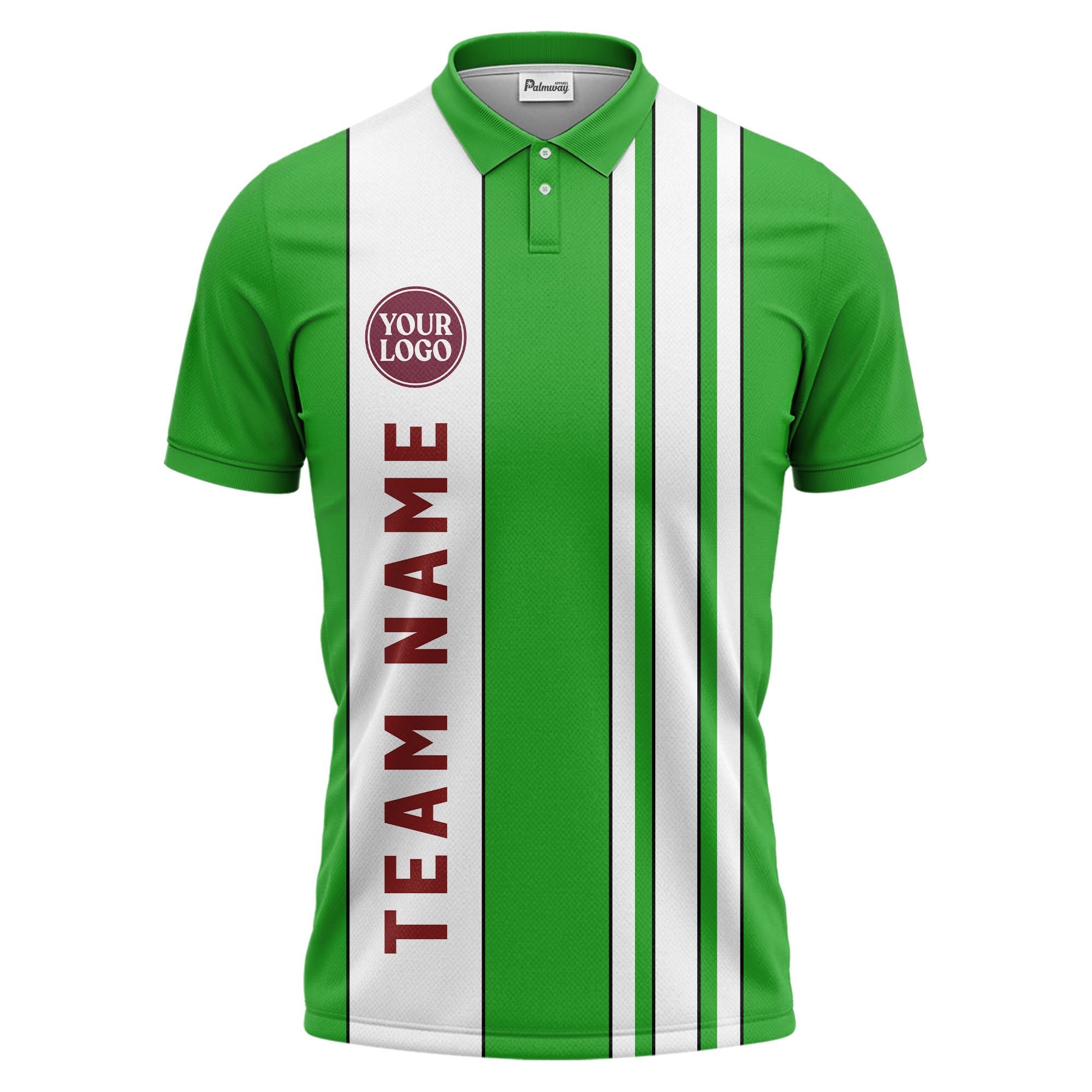 Geometric Maroon Black White Striped Team Polo Shirt With Custom Text Panel