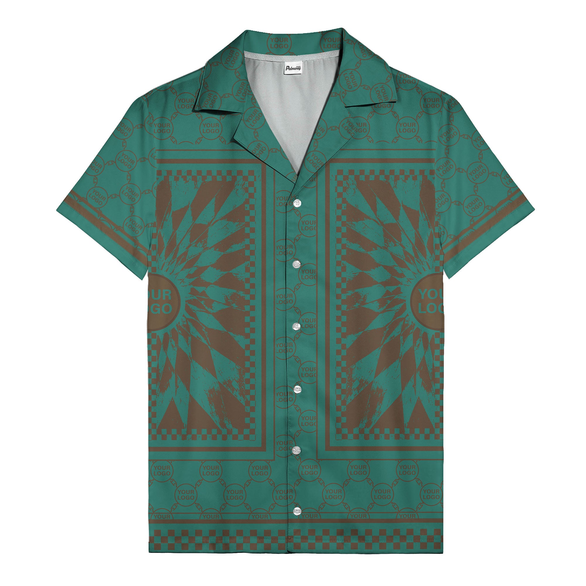 geometric palm leaves checkerboard border hawaiian shirt for men