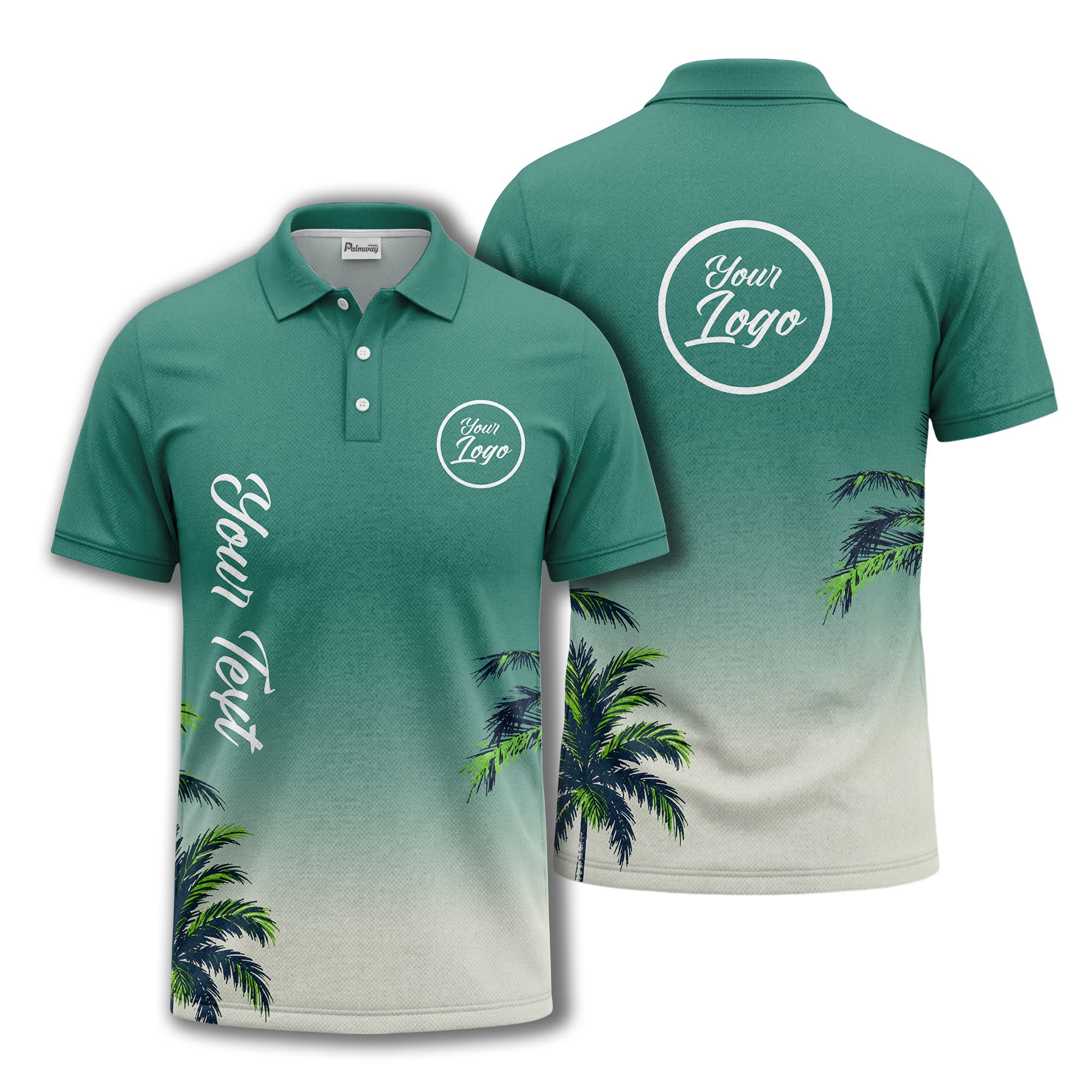 gradient fade palm trees silhouette polo shirt with custom text