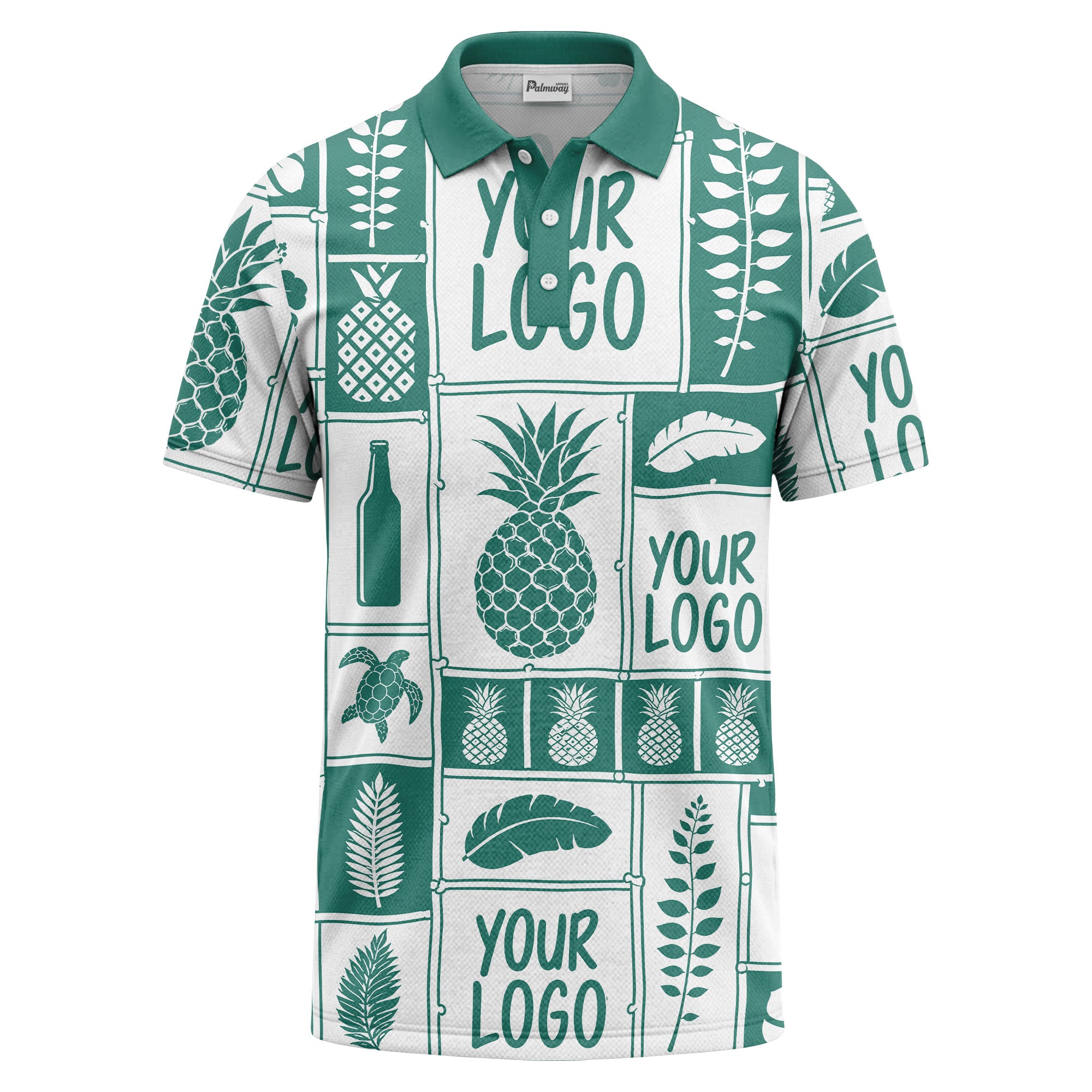 graphic pineapple & palm leaf repeat polo shirt for men
