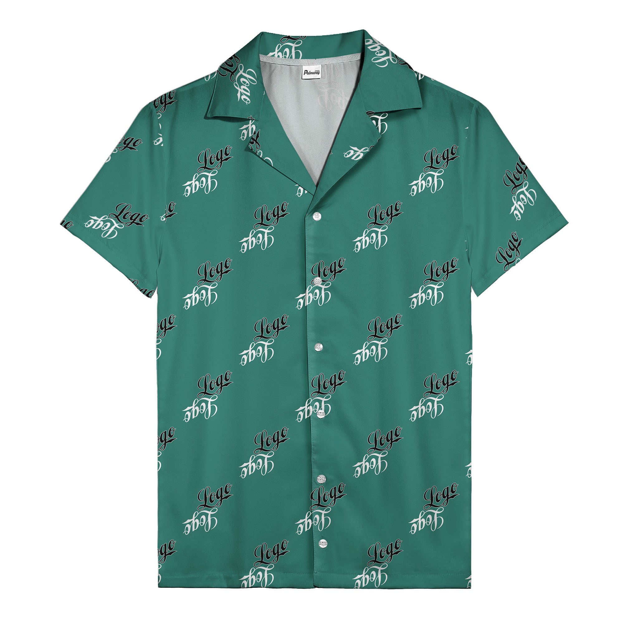 hand-drawn calligraphic script logo repeat black white hawaiian shirt for men