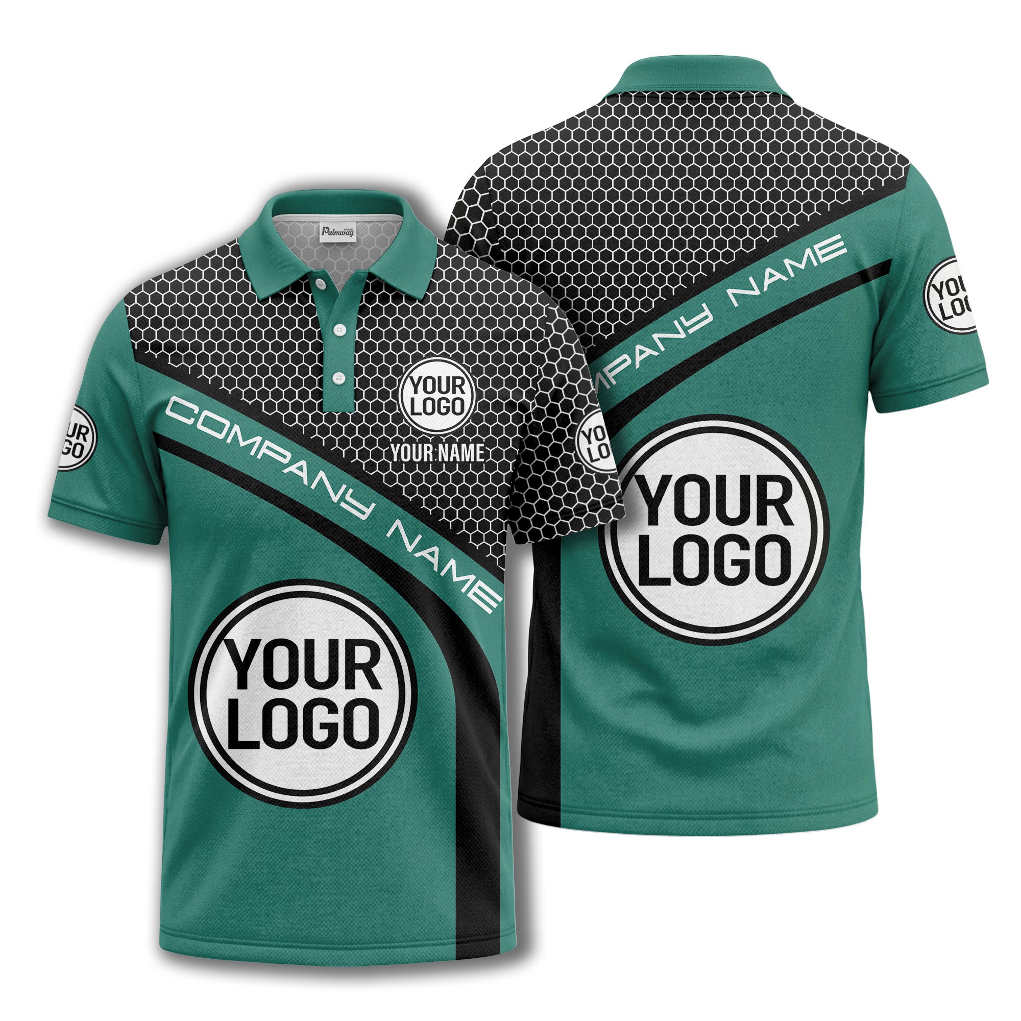 hexagonal grid monogram logo corporate polo shirt for men