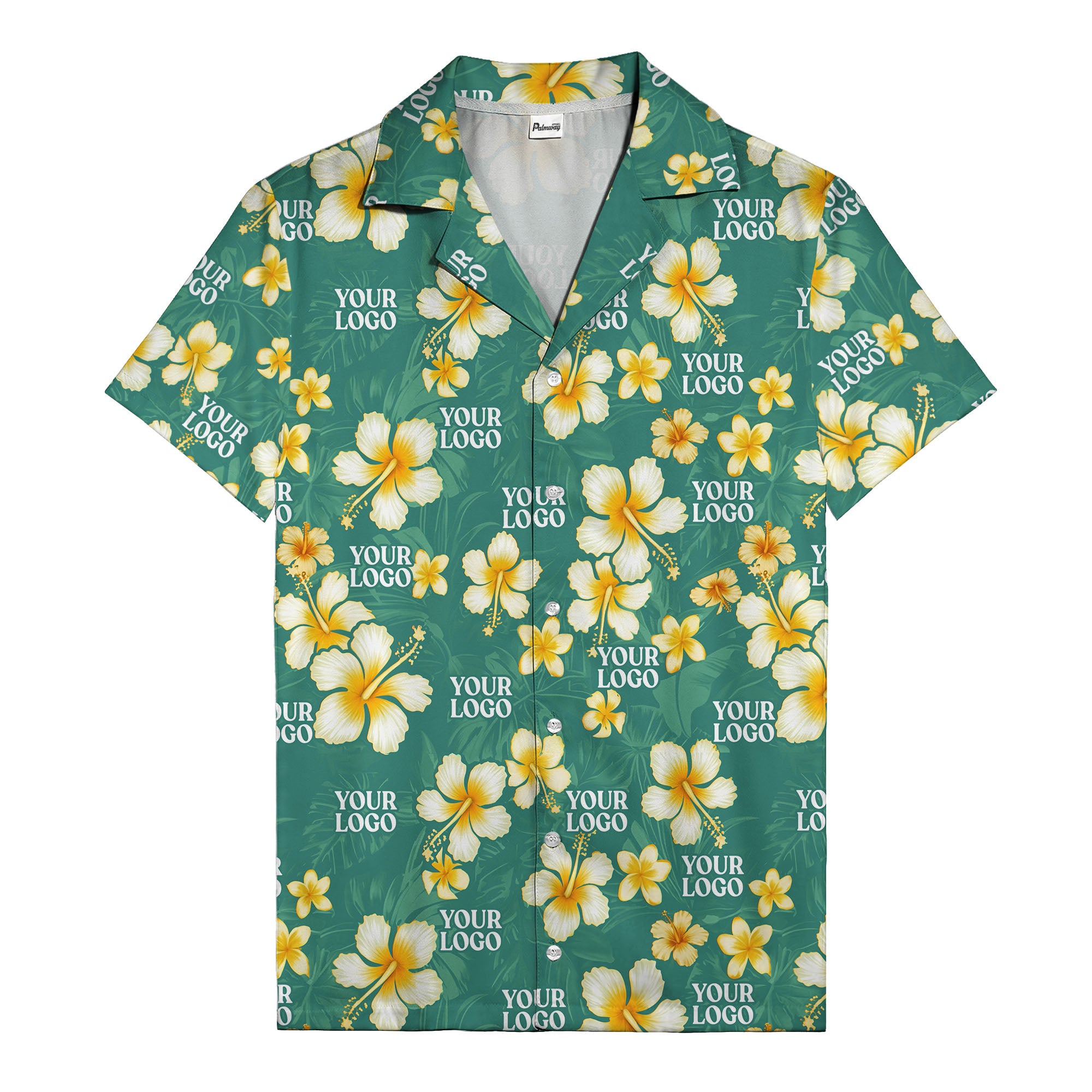 hibiscus & plumeria photoreal hawaiian shirt with customizable logo