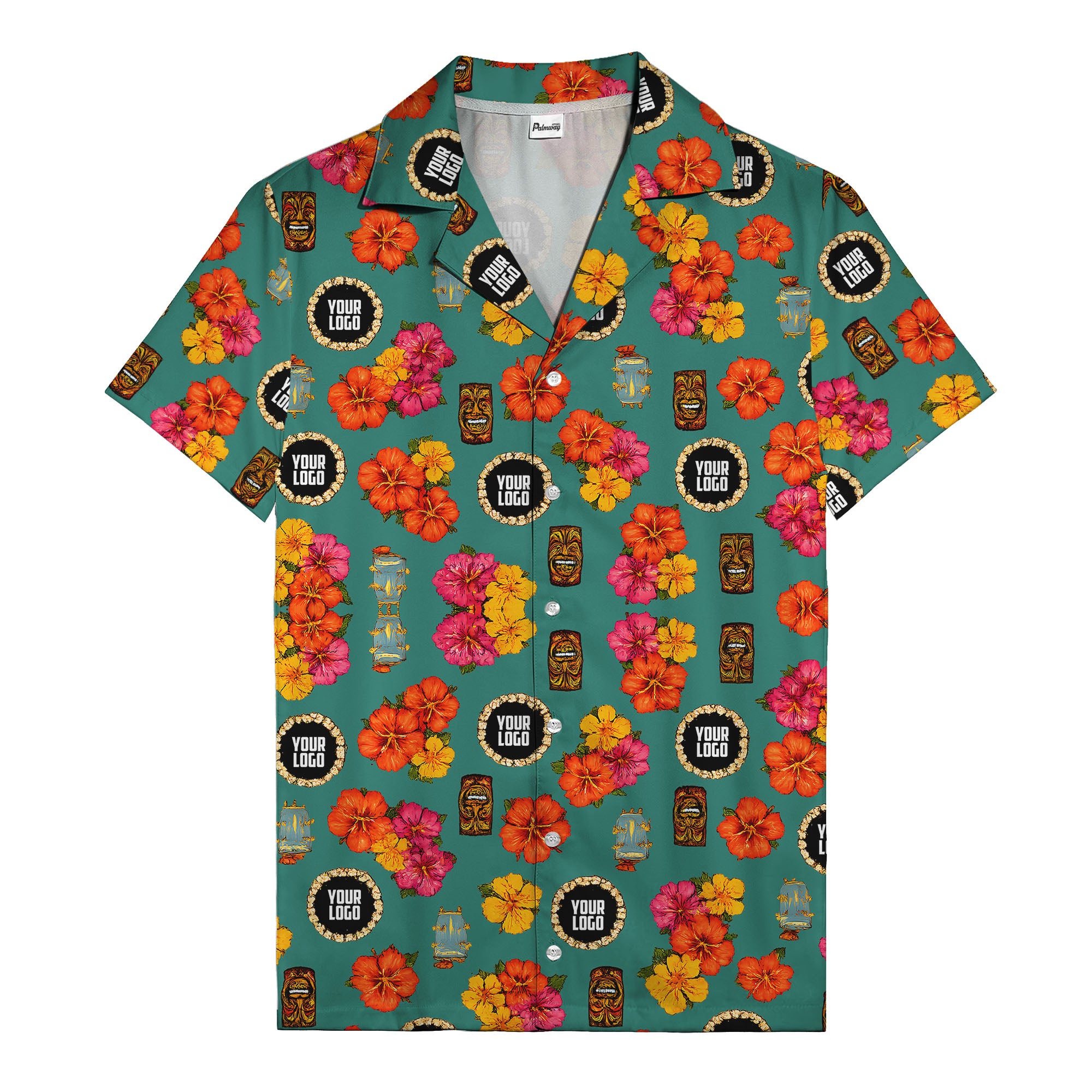 hibiscus & tiki masks all-over print hawaiian shirt for beach getaway