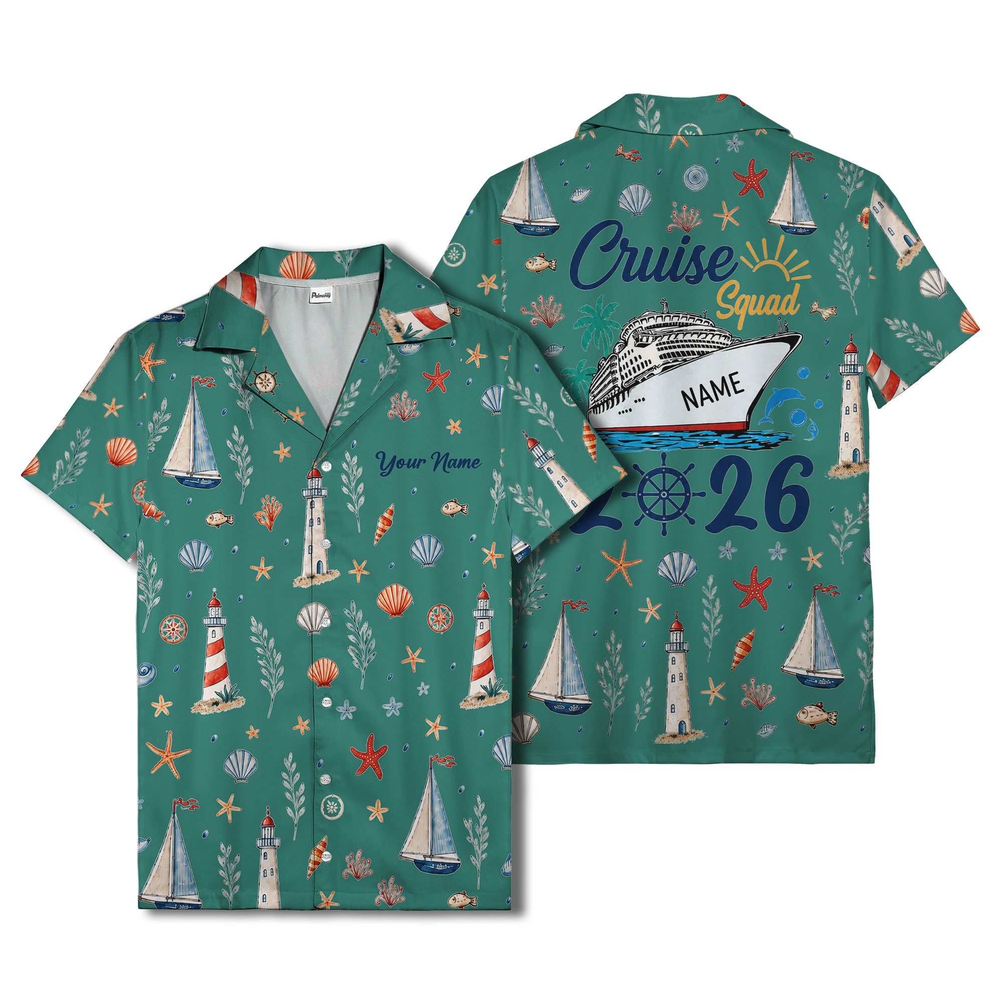 lighthouses sailboats seashells watercolor nautical hawaiian shirt for men