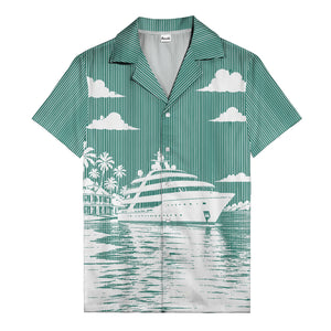 luxury yacht & palm trees tropical beach scene hawaiian shirt