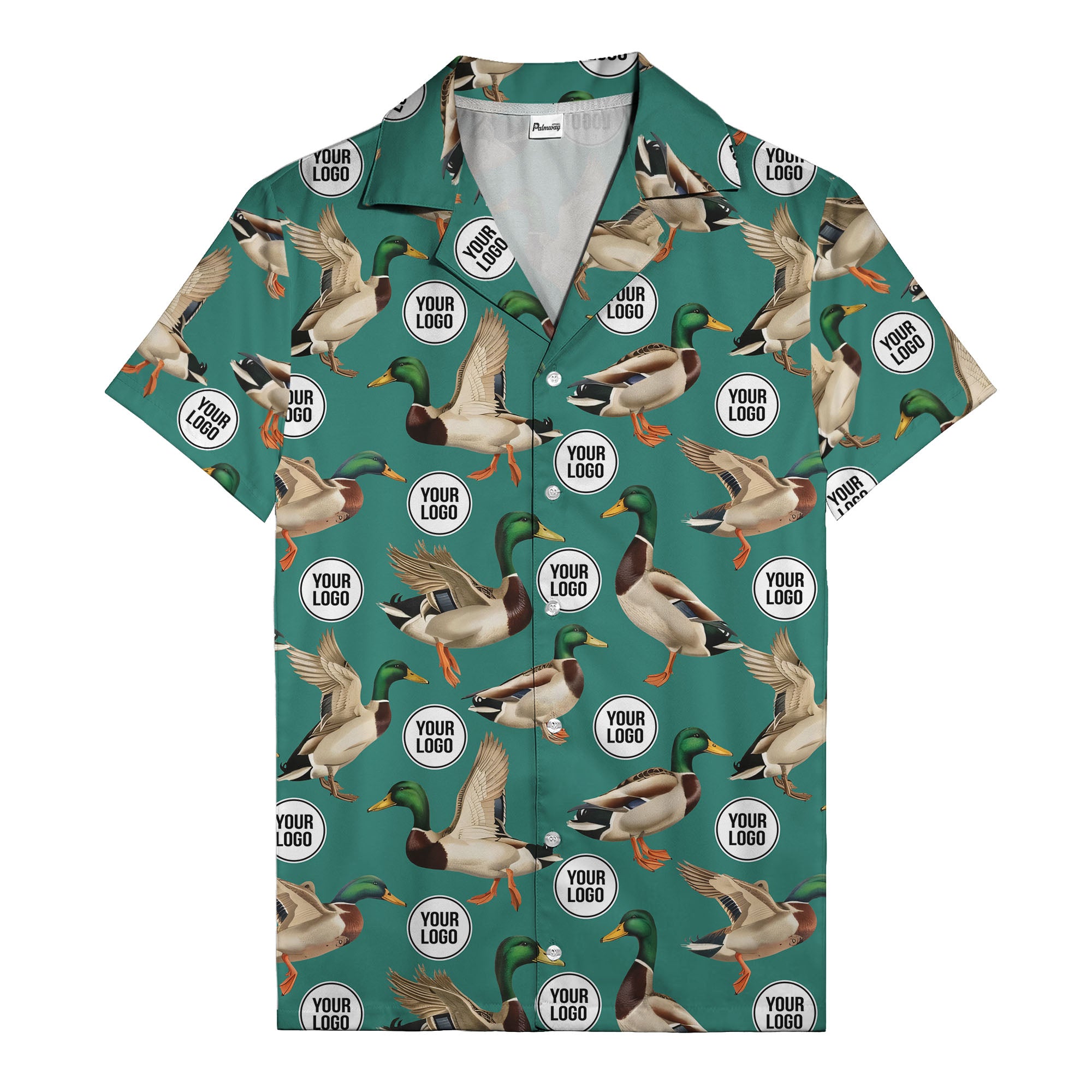mallard ducks in flight hawaiian shirt with custom logo repeat pattern men's