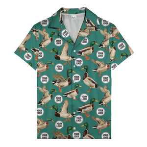 mallard ducks in flight hawaiian shirt with custom logo repeat pattern men's