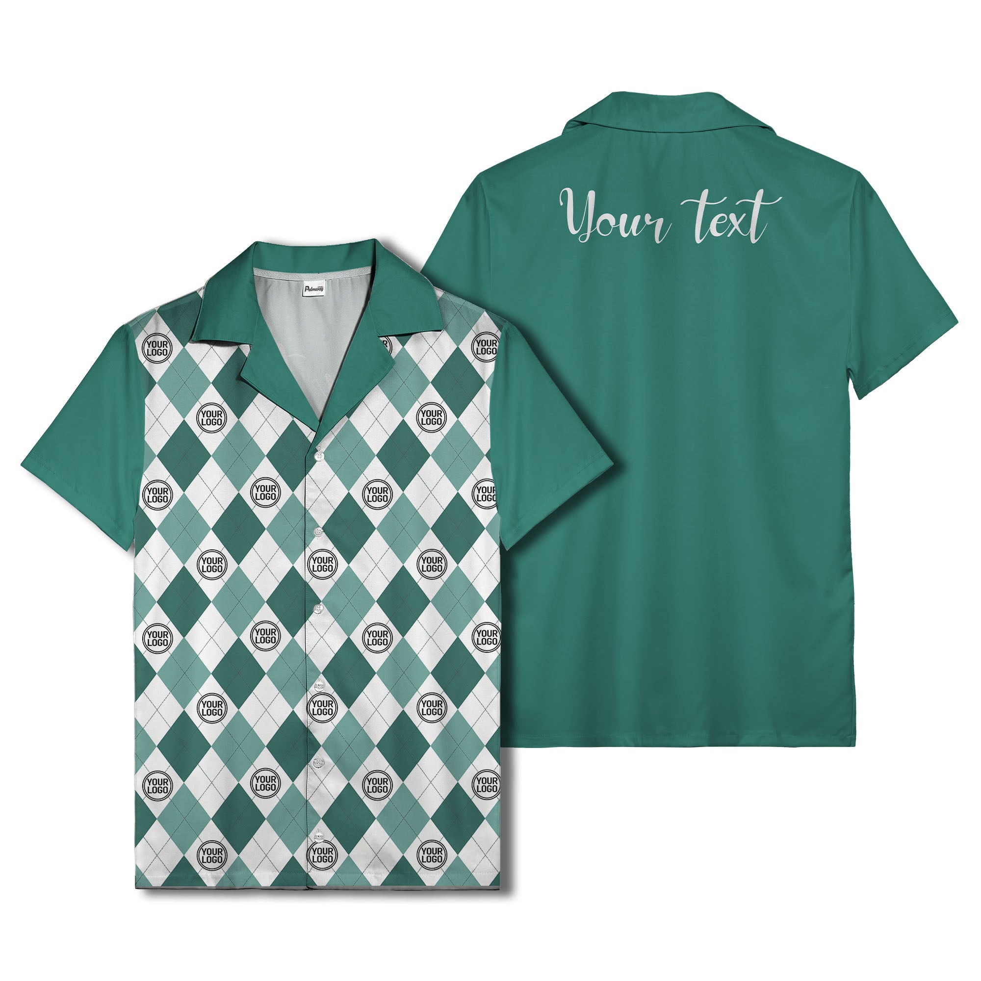 monochrome argyle diamonds golf logos hawaiian shirt
