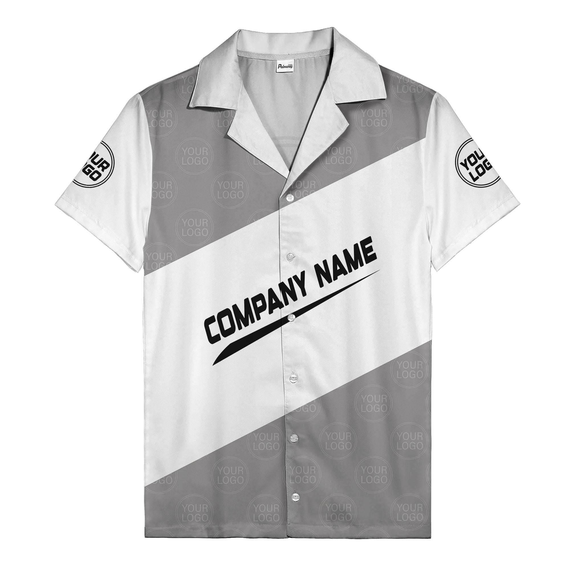 monochrome diagonal stripes & custom logo company name hawaiian shirt