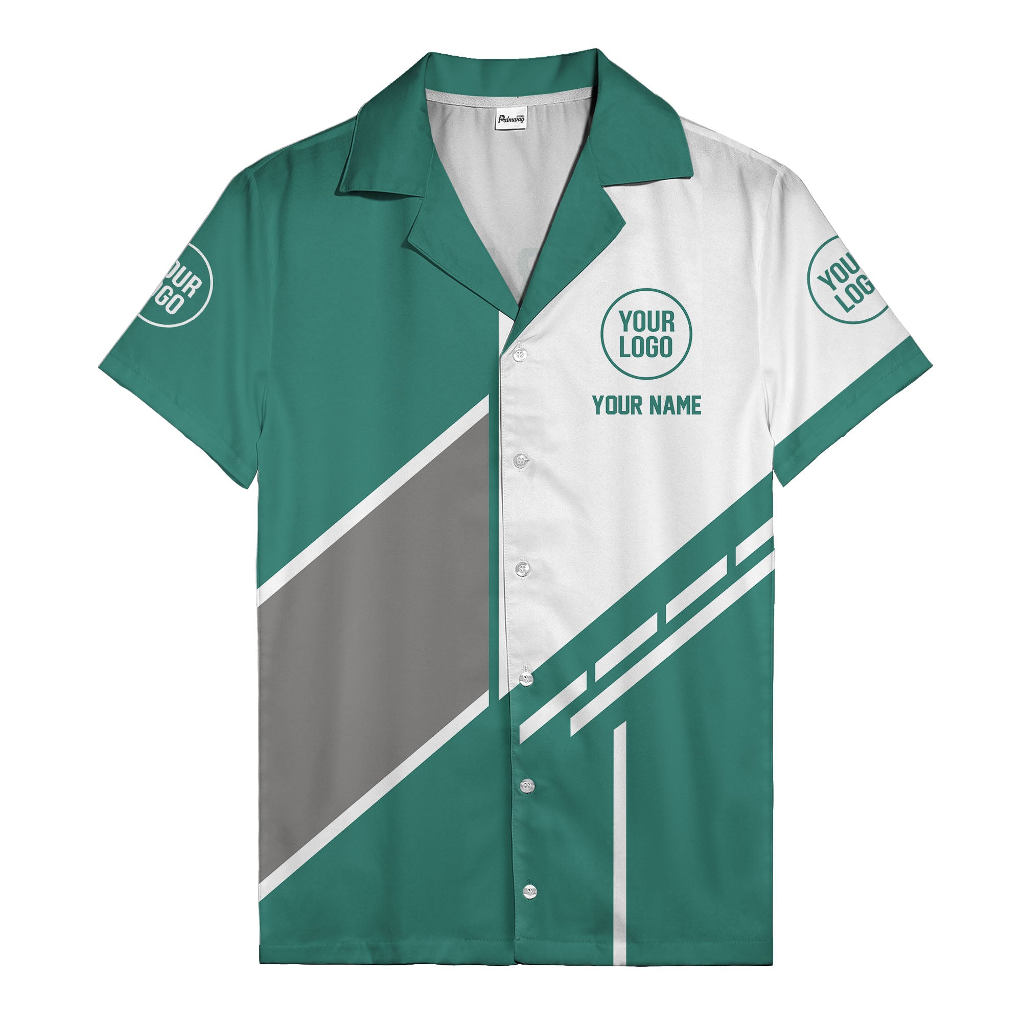 monochrome diagonal stripes & custom logo modern hawaiian shirt