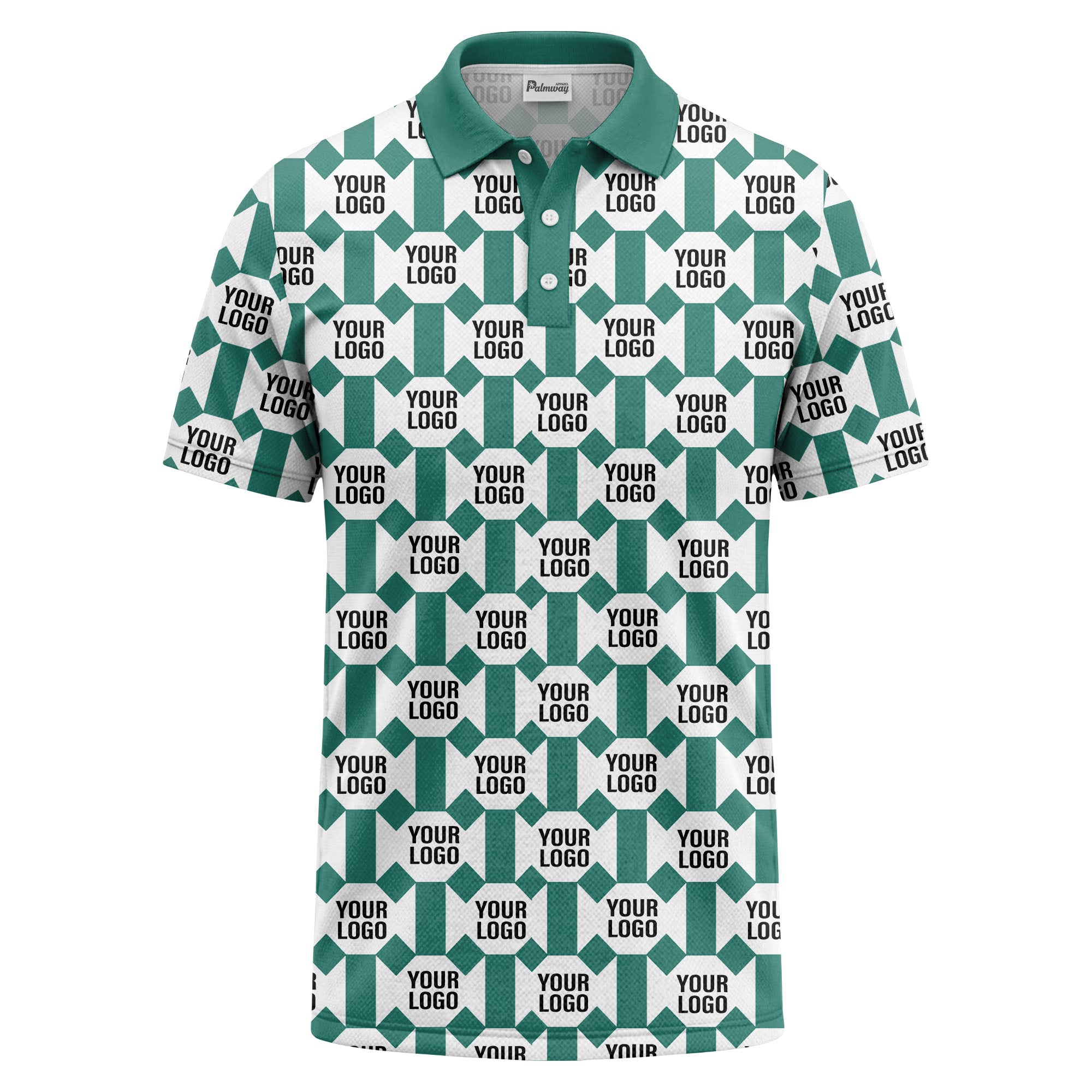 monochrome hexagon repeat custom logo geometric polo shirt for men