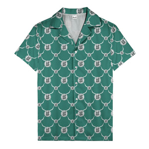 monochrome interlocking circles & logo repeat pattern hawaiian shirt for men