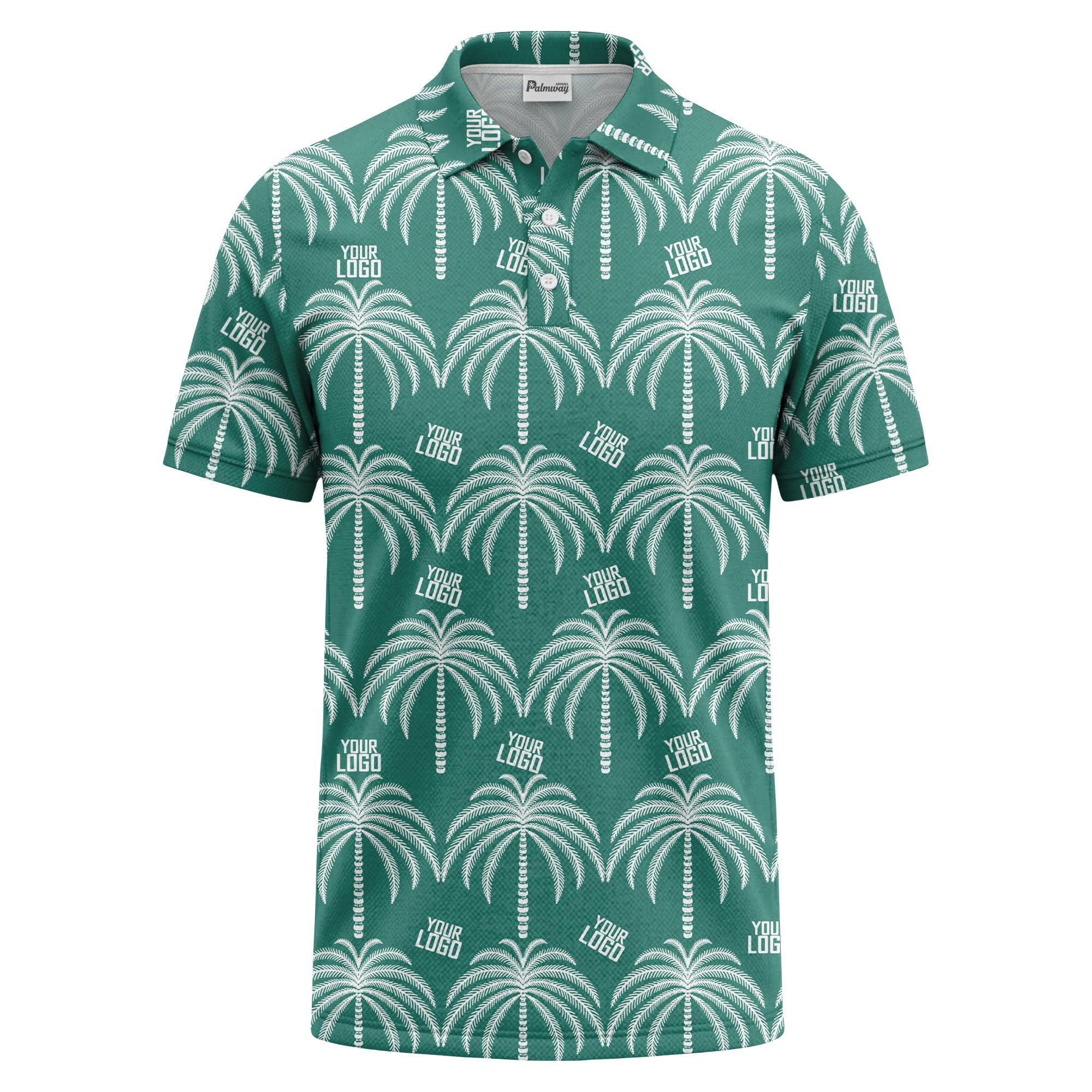 monochrome palm tree logo repeat hawaiian graphic polo shirt