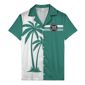 monochrome palm tree silhouette & stripe hawaiian shirt for men