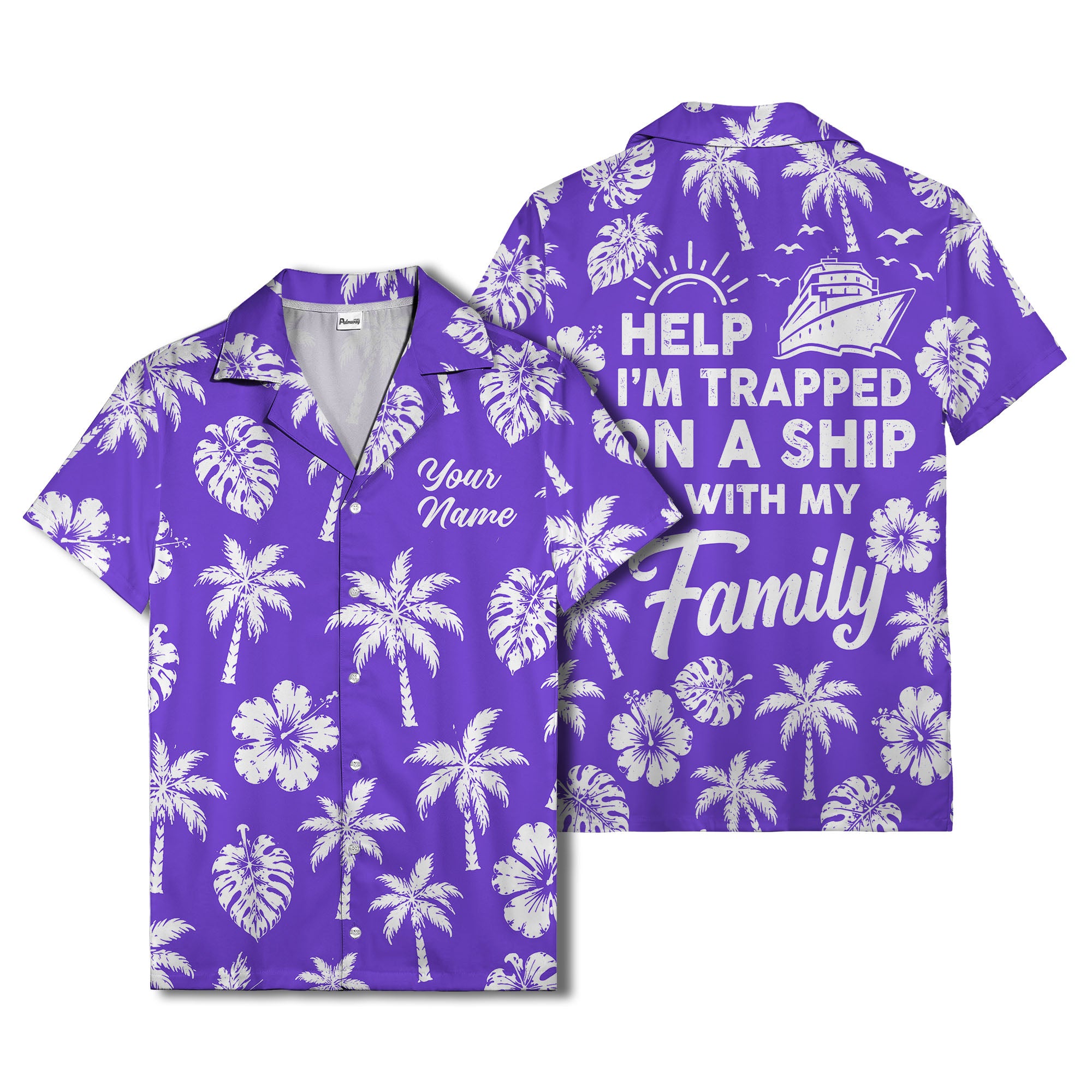 monochrome palm trees and hibiscus hawaiian shirt for men