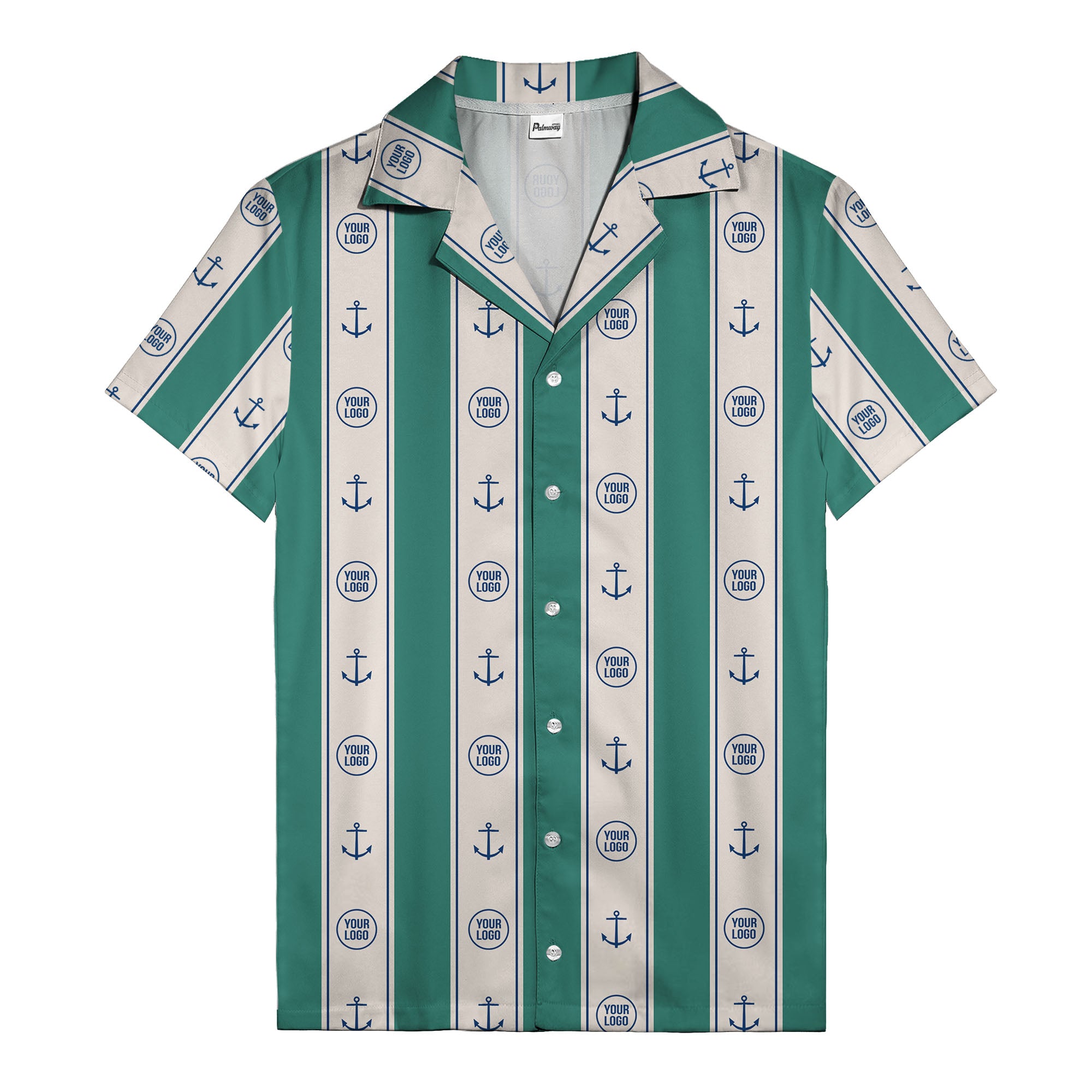 nautical anchors & custom logo repeat hawaiian shirt for men