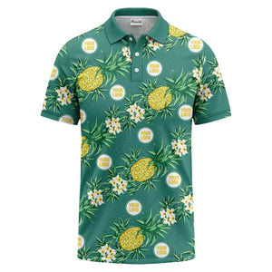 pineapple plumeria repeat pattern black polo shirt for men