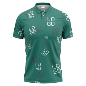 pixelated logo text pattern polo shirt | modern digital all-over design