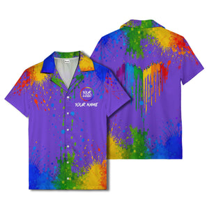 rainbow paint splatter abstract art hawaiian shirt with customizable name