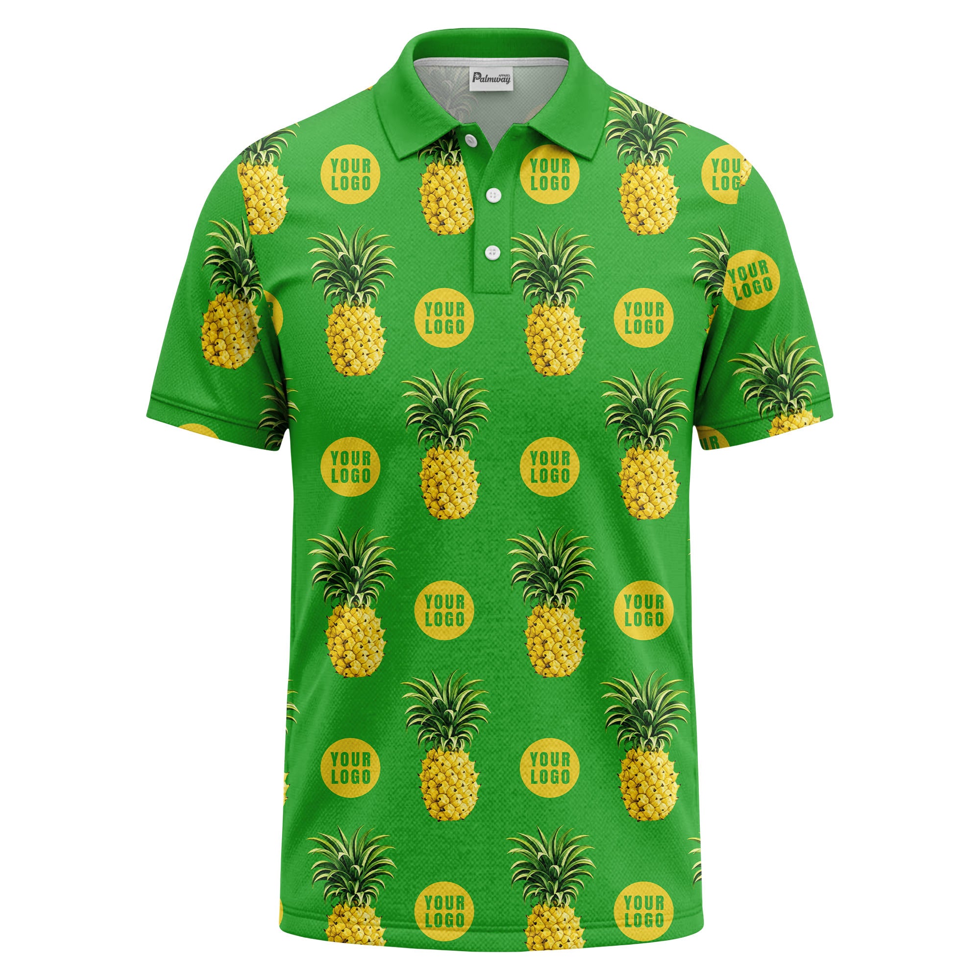 realistic pineapple repeat & custom logo black polo shirt