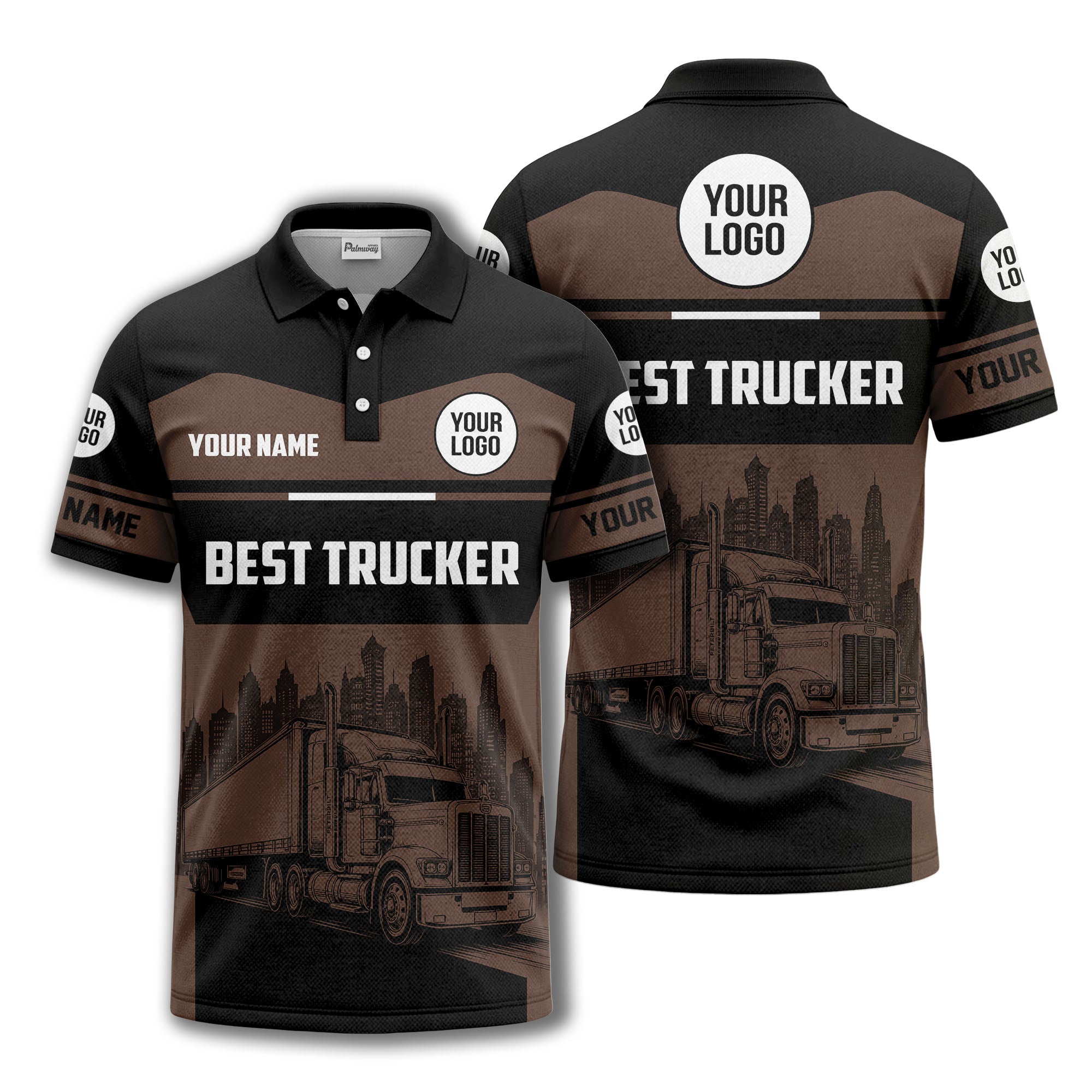 semi-truck cityscape graphic polo shirt for trucker pride