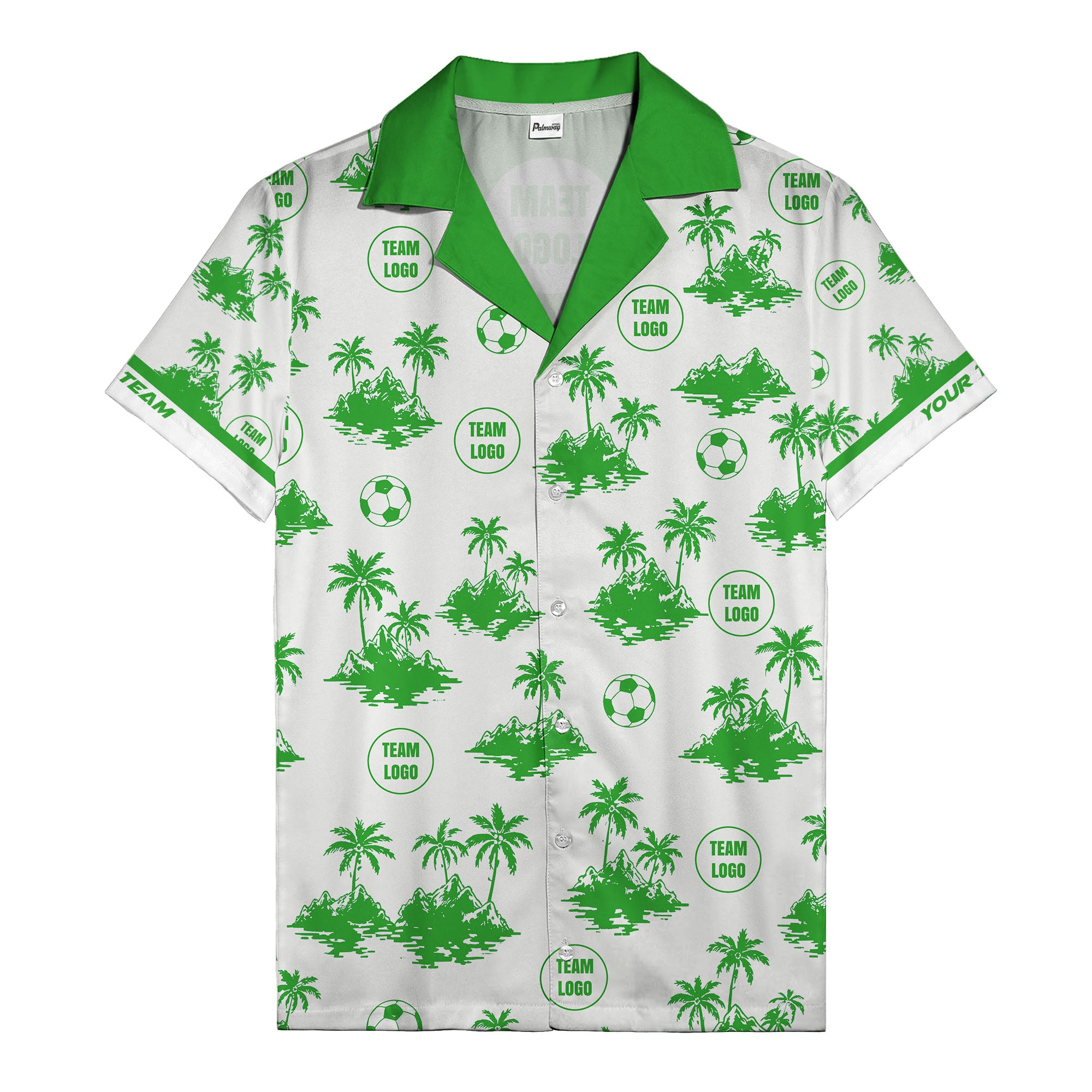soccer balls & palm trees island repeat black white hawaiian shirt