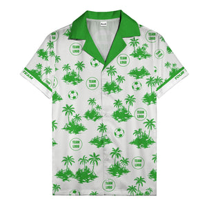 soccer balls & palm trees island repeat black white hawaiian shirt