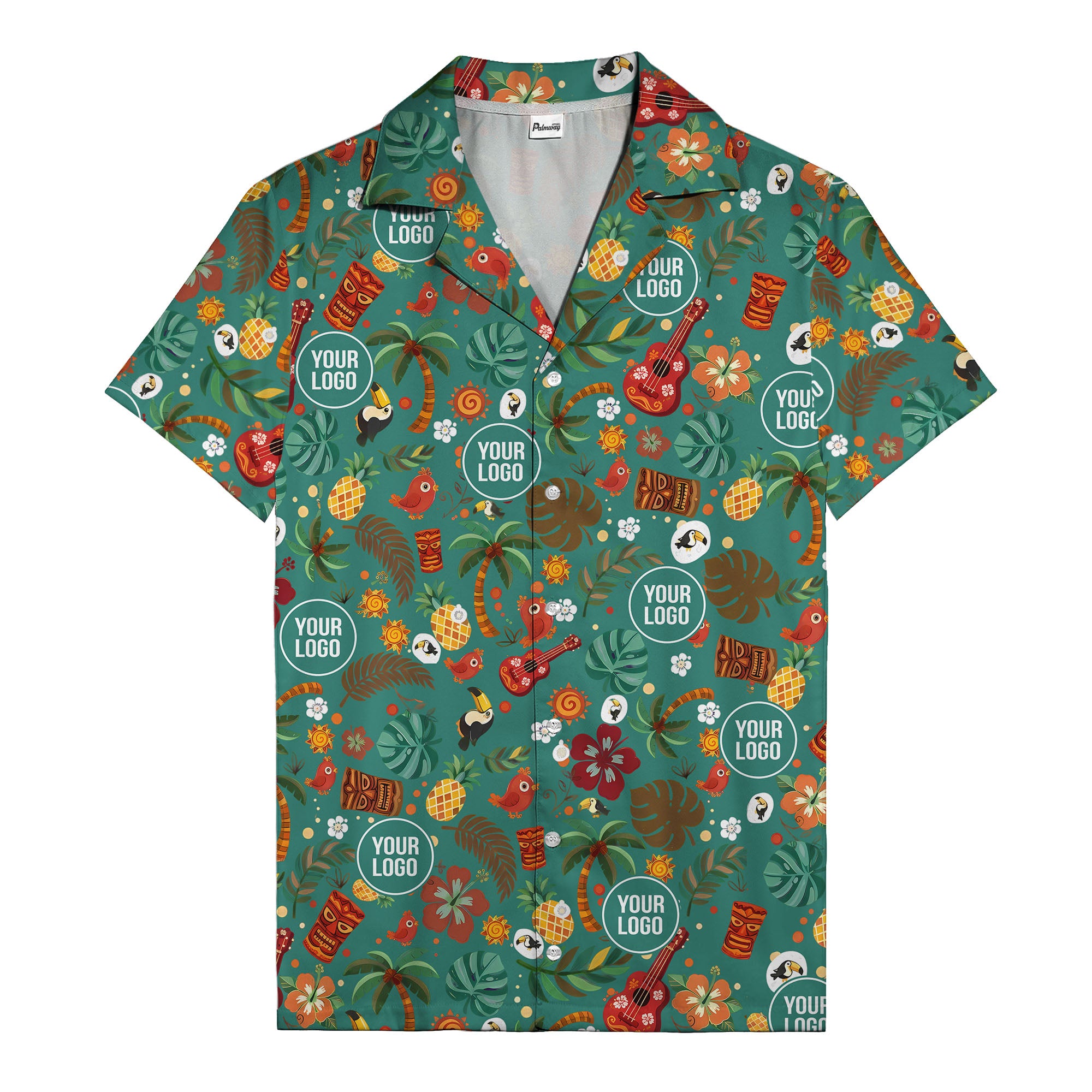 tiki masks & pineapples watercolor hawaiian shirt with toucans & ukuleles