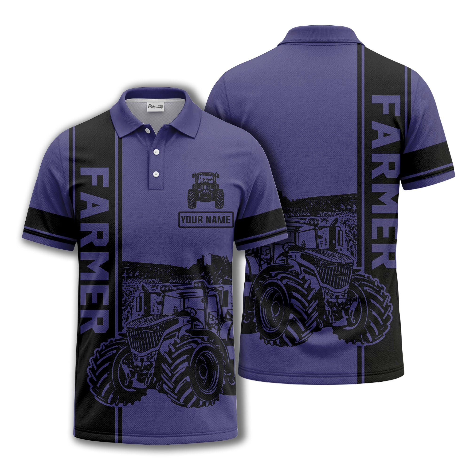 tractor farm scene graphic illustration polo shirt for men