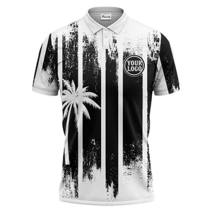 vertical striped palm trees grunge texture polo shirt for men