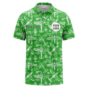 vintage airplane blueprint sketches propeller wings polo shirt for men
