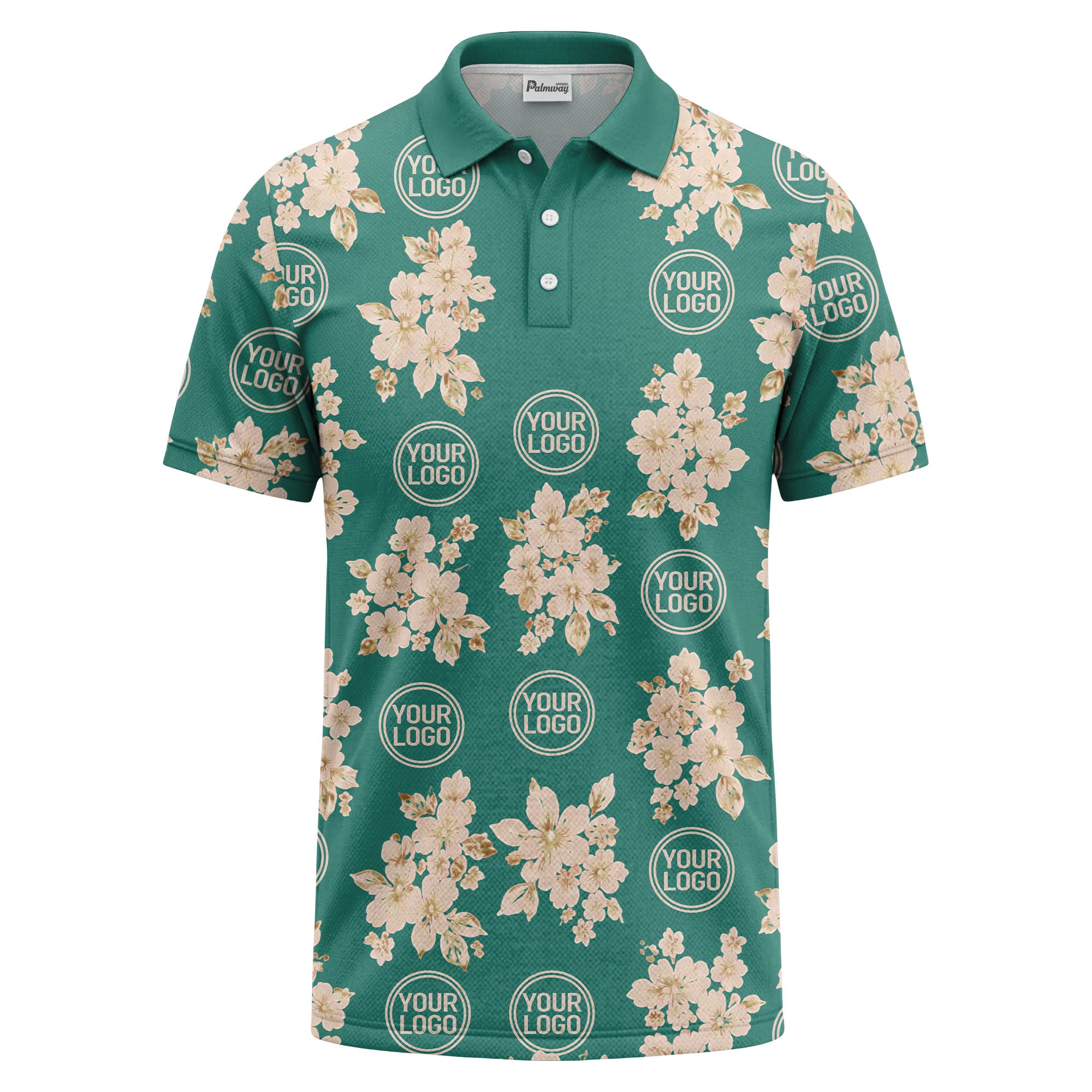 watercolor cherry blossom custom logo repeat polo shirt in black