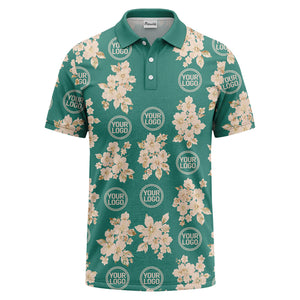 watercolor cherry blossom custom logo repeat polo shirt in black
