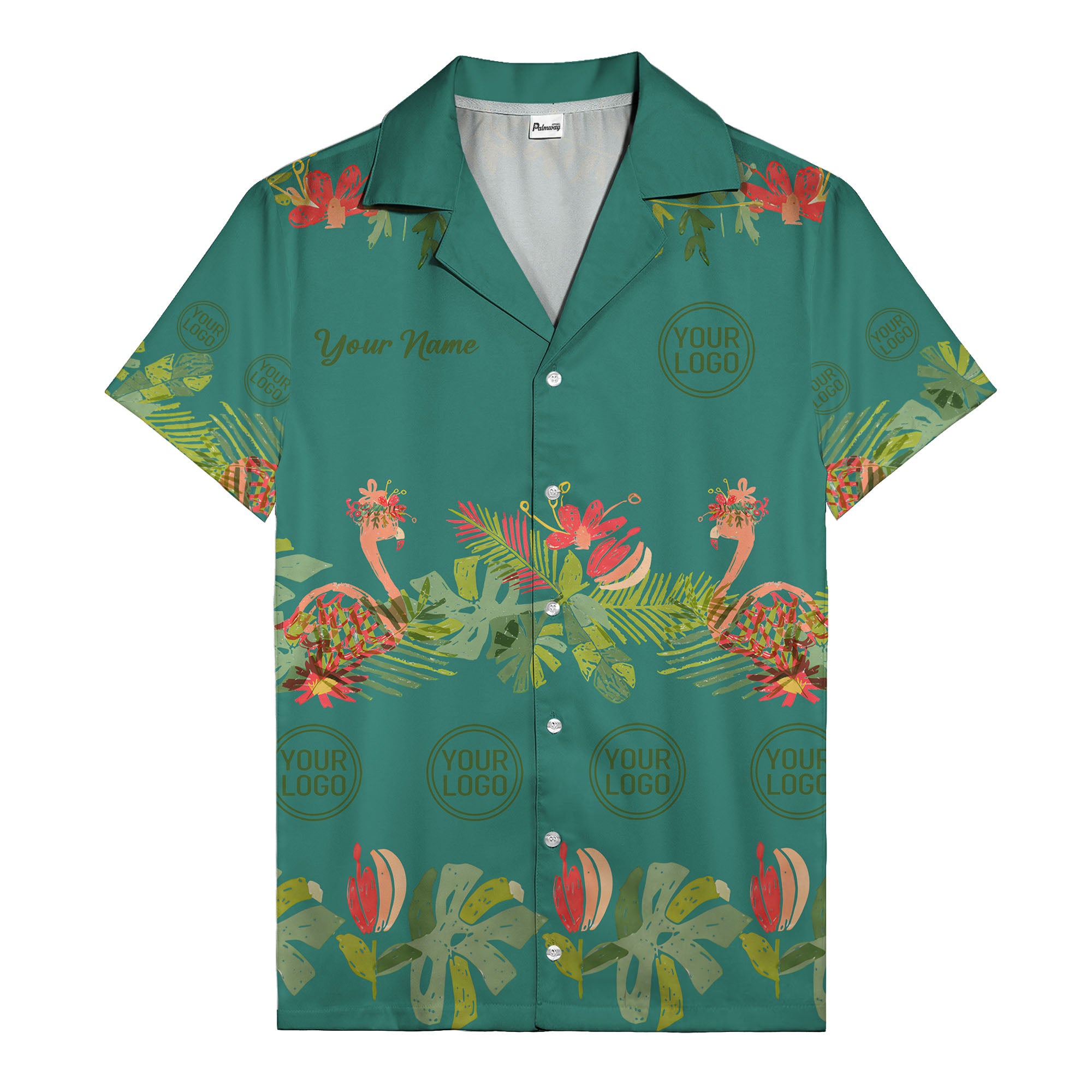watercolor flamingo palm tropical flowers black hawaiian shirt