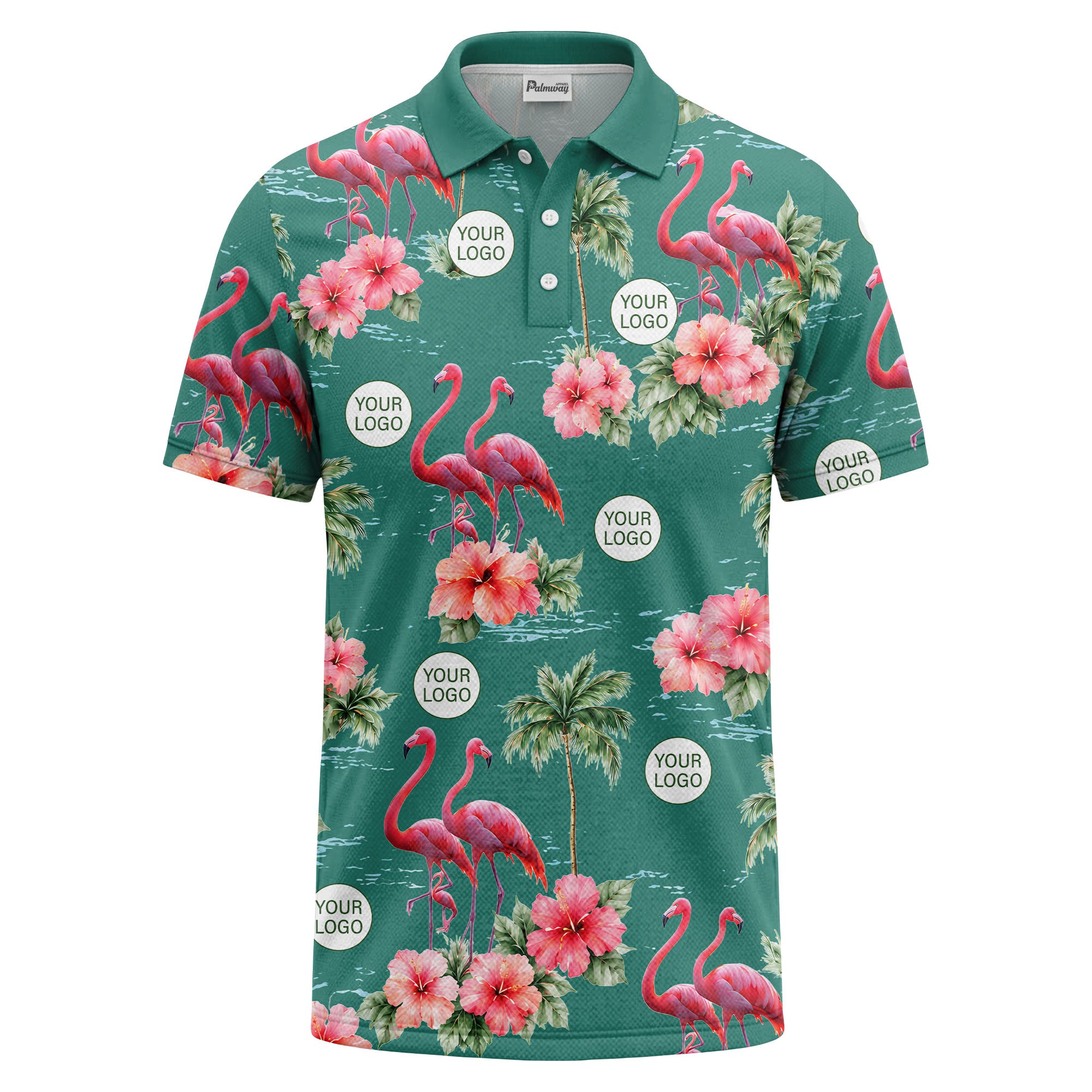 watercolor flamingos & hibiscus palm trees polo shirt for men