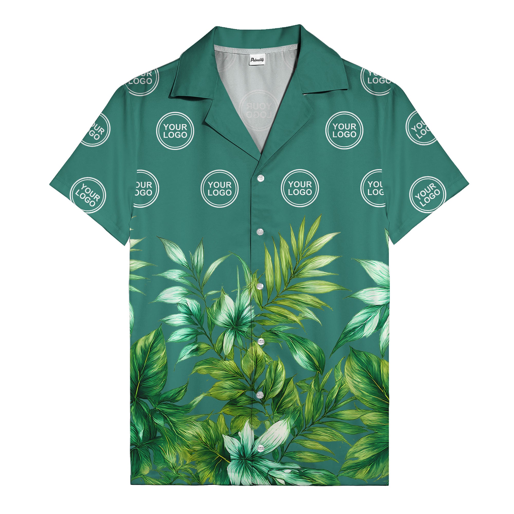 watercolor palm fronds & monogram logo repeat hawaiian shirt