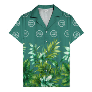 watercolor palm fronds & monogram logo repeat hawaiian shirt