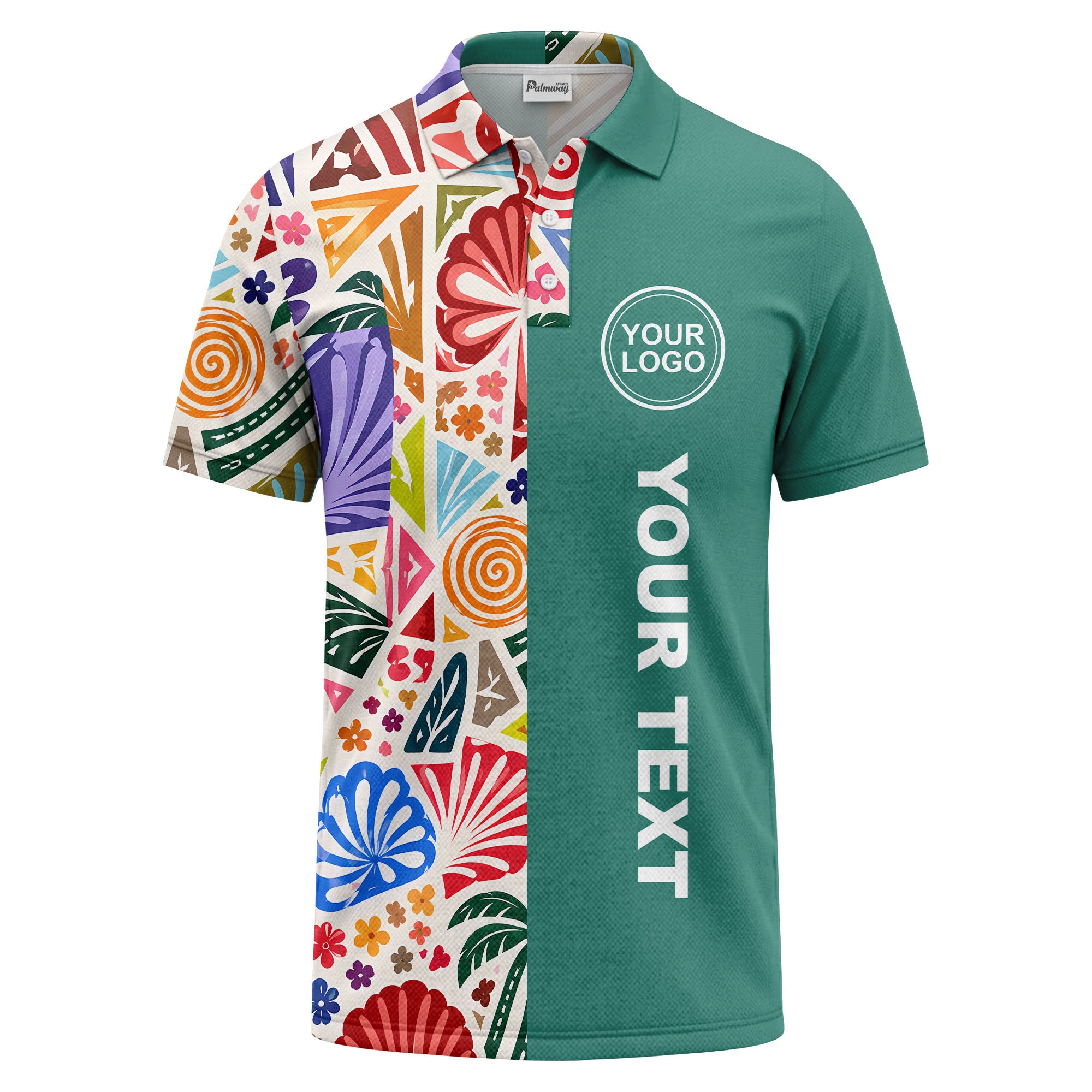 watercolor palm leaves swirls custom geometric all over print polo shirt