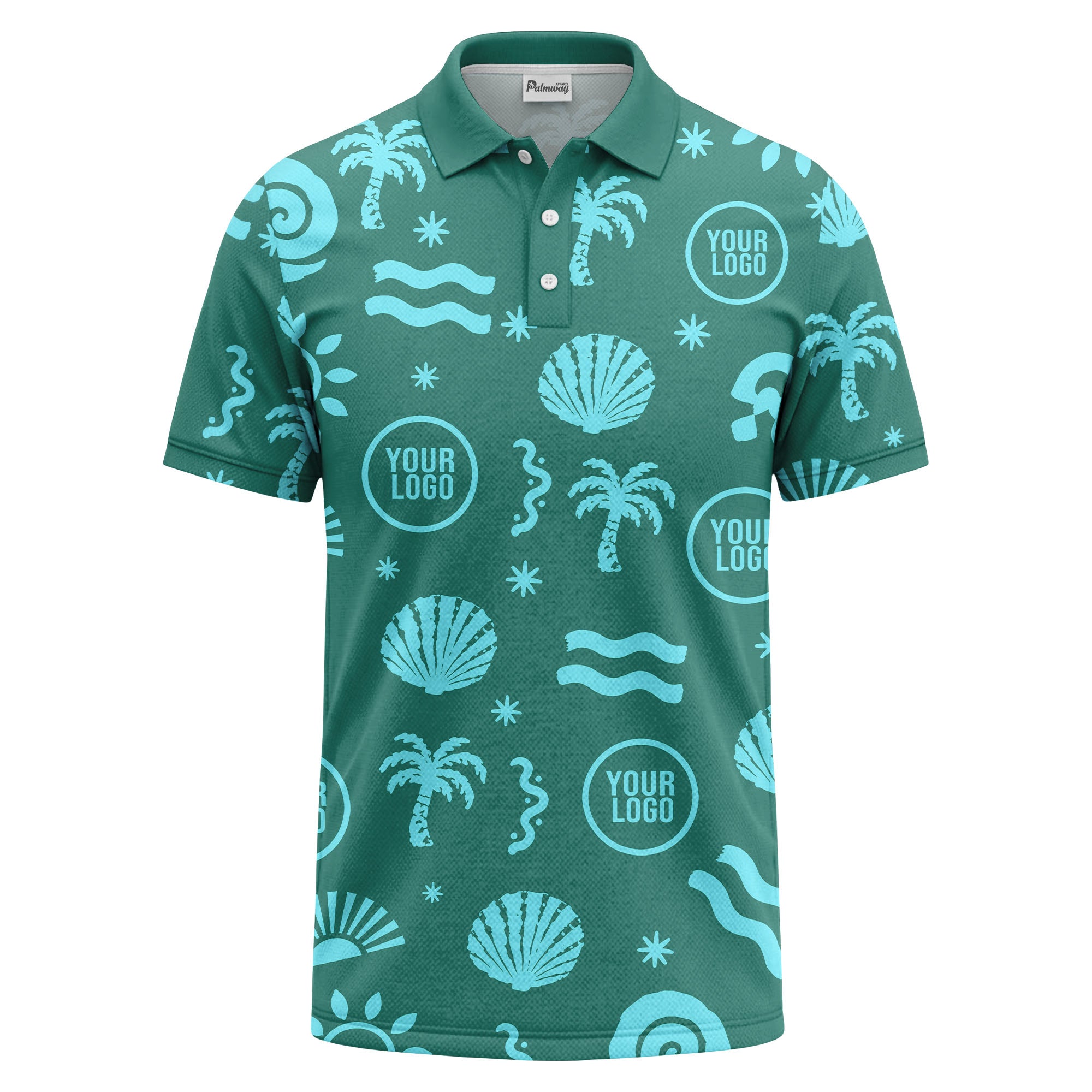 watercolor palm trees seashells waves polo shirt for beach vacation