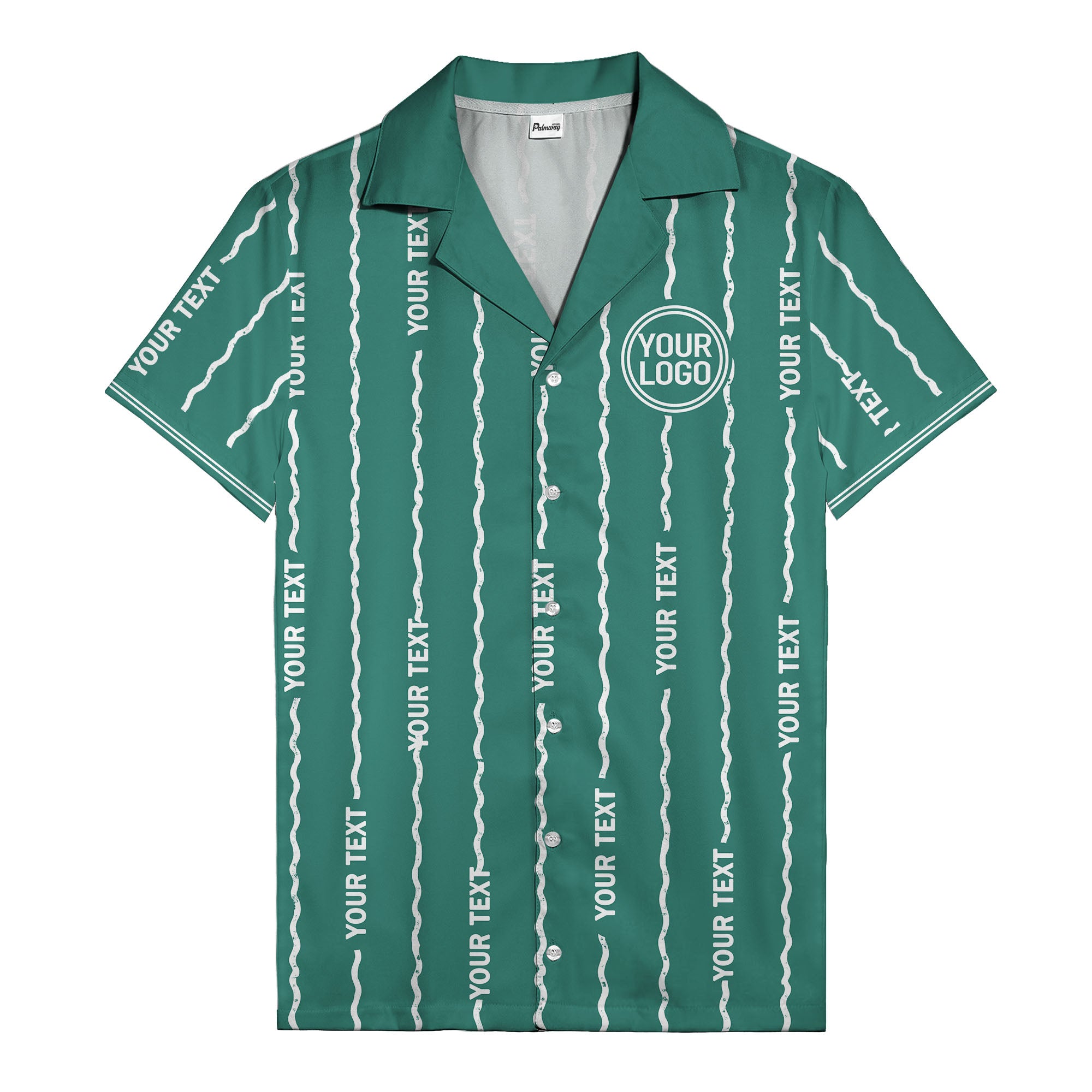 wavy line personalized hawaiian shirt with custom text & logo