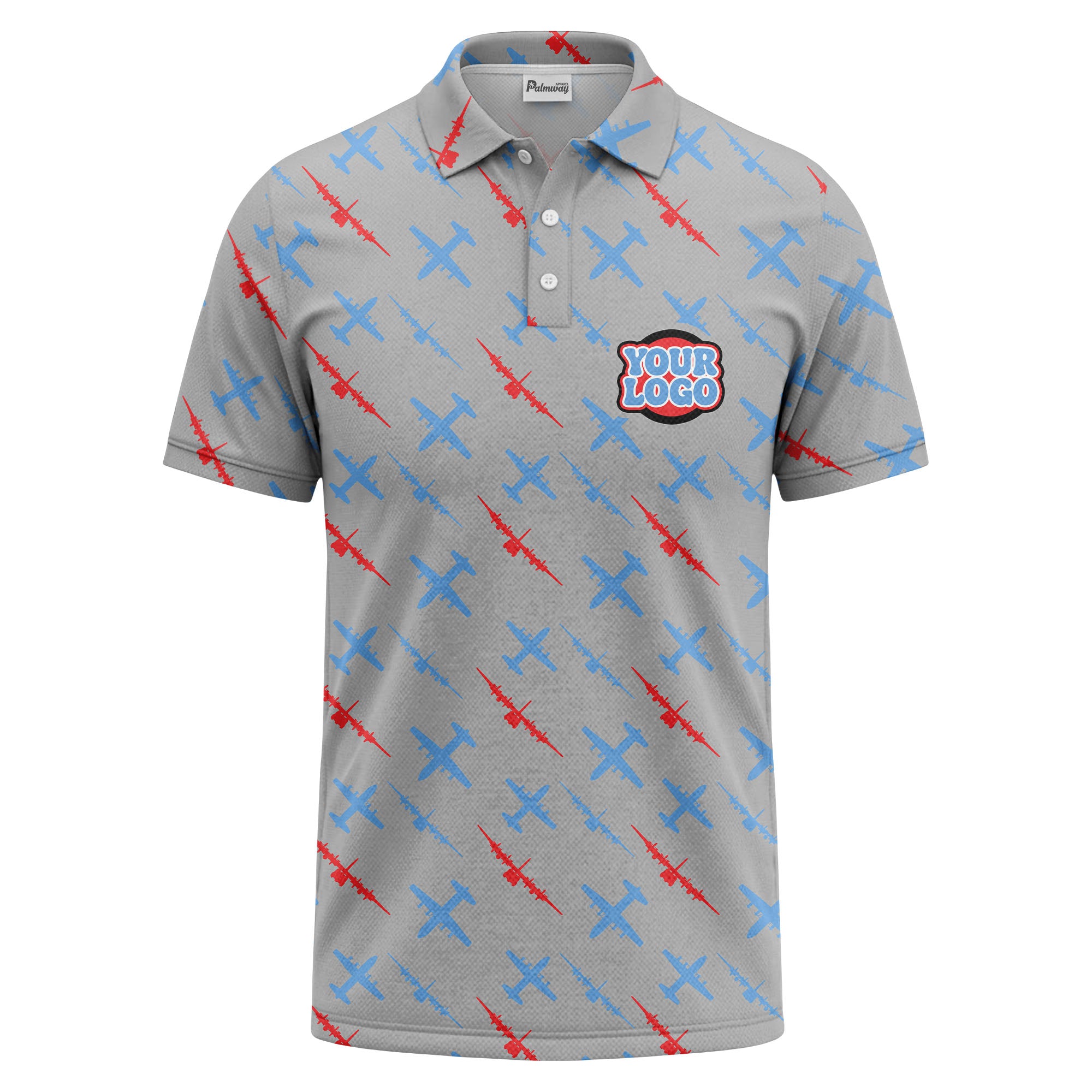 airplane silhouette repeat aviation graphic polo shirt for men