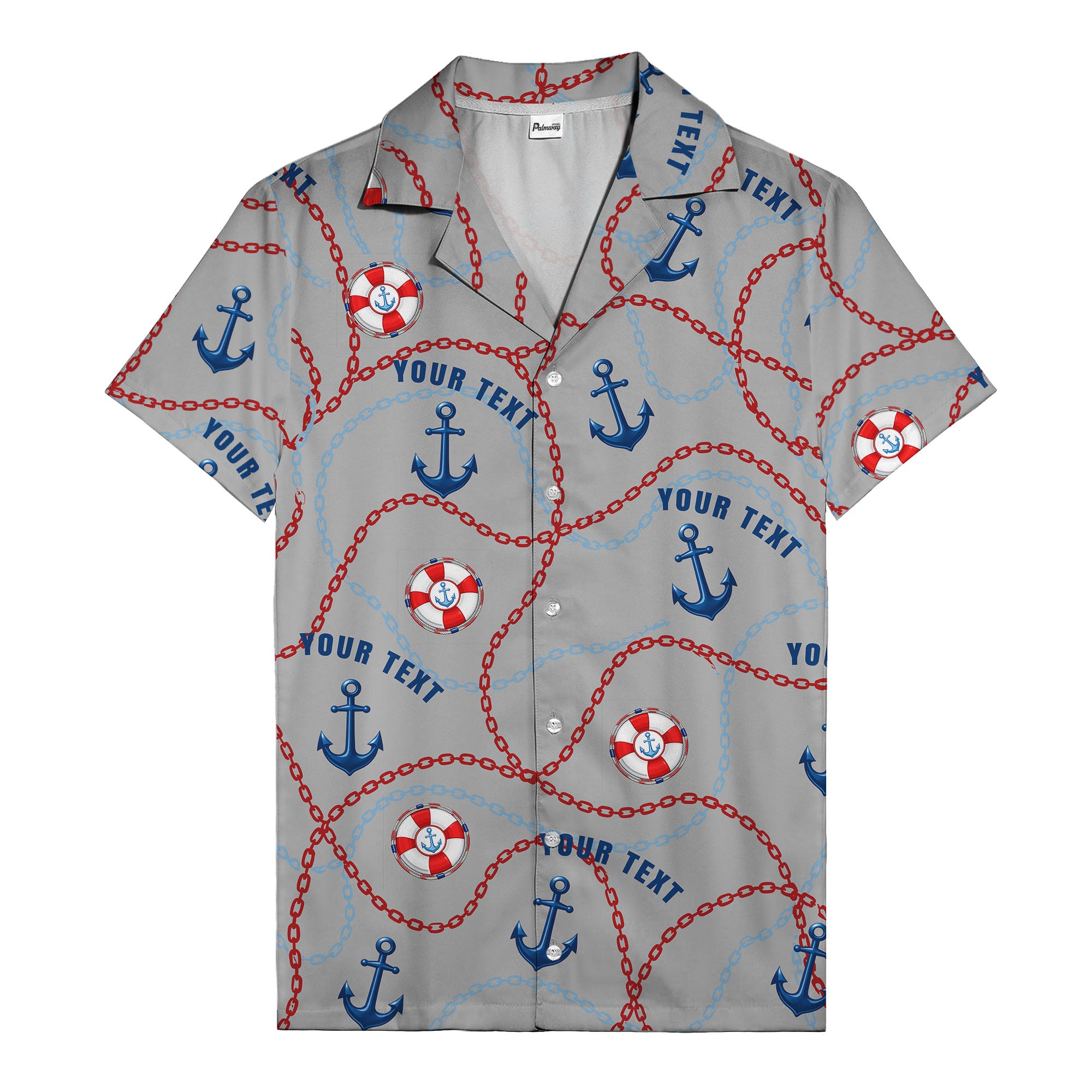 anchors lifebuoys chain link pattern nautical hawaiian shirt