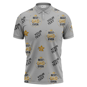 best dad ever crown & stars repeat pattern black gold polo shirt