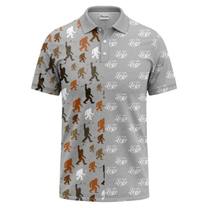 bigfoot golfers silhouette club pattern black polo shirt for men