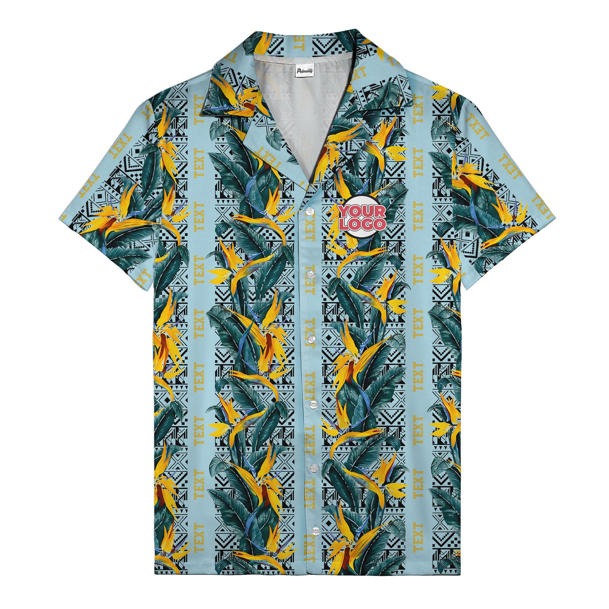 bird of paradise blossoms & tribal border black hawaiian shirt for men