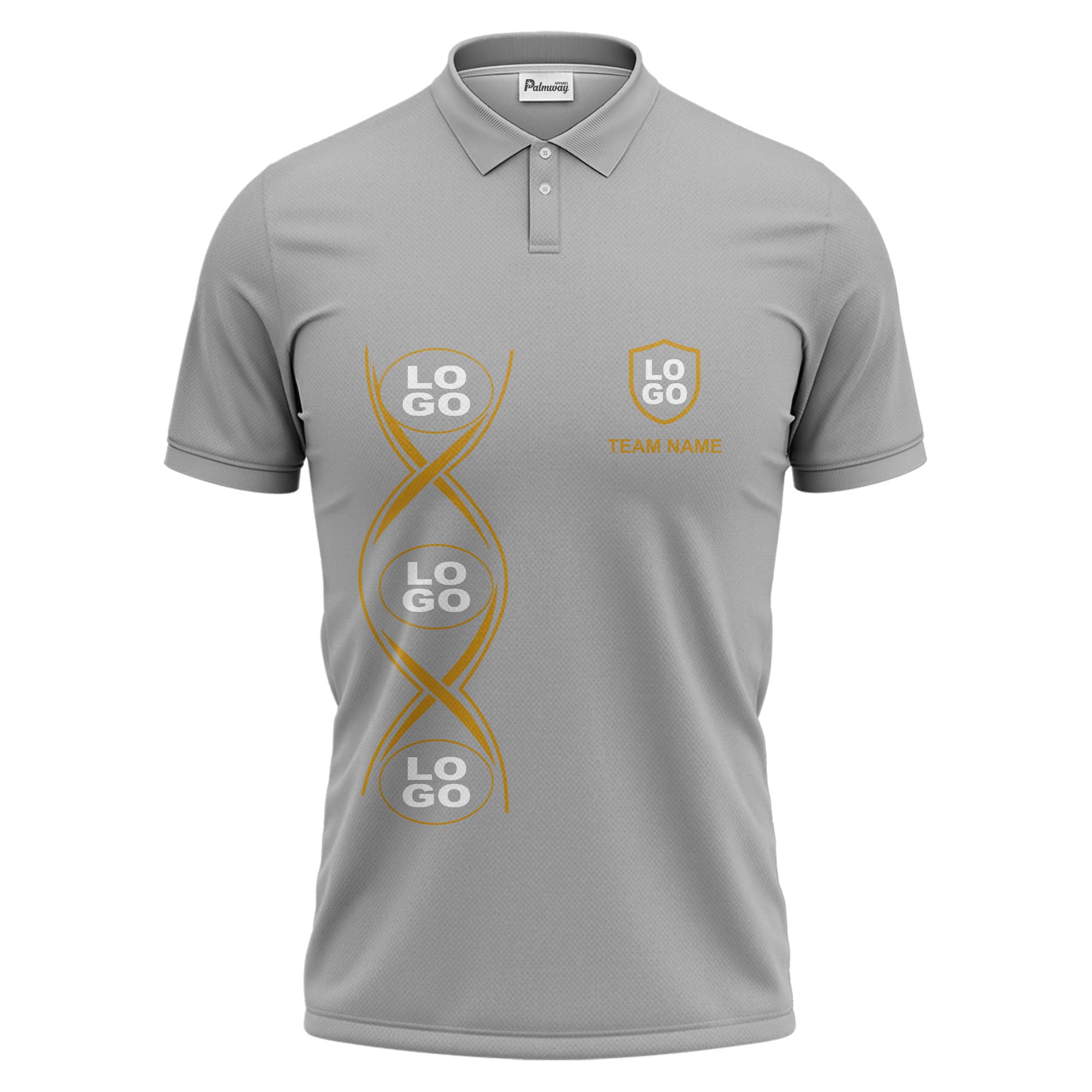 black gold infinity spiral shield team name graphic polo shirt for men